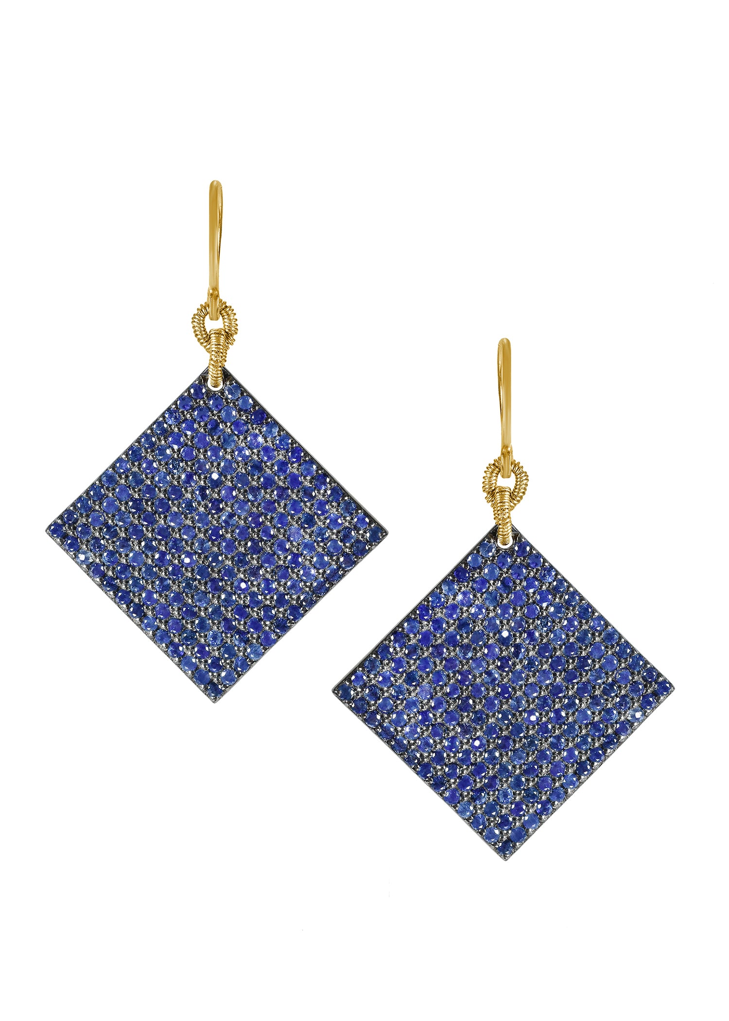 Blue sapphire 14k gold Sterling silver Mixed metal Special order only Earrings measure 1-1/2" in length (including the ear wires) and 1 1/8" in width Handmade in our Los Angeles studio