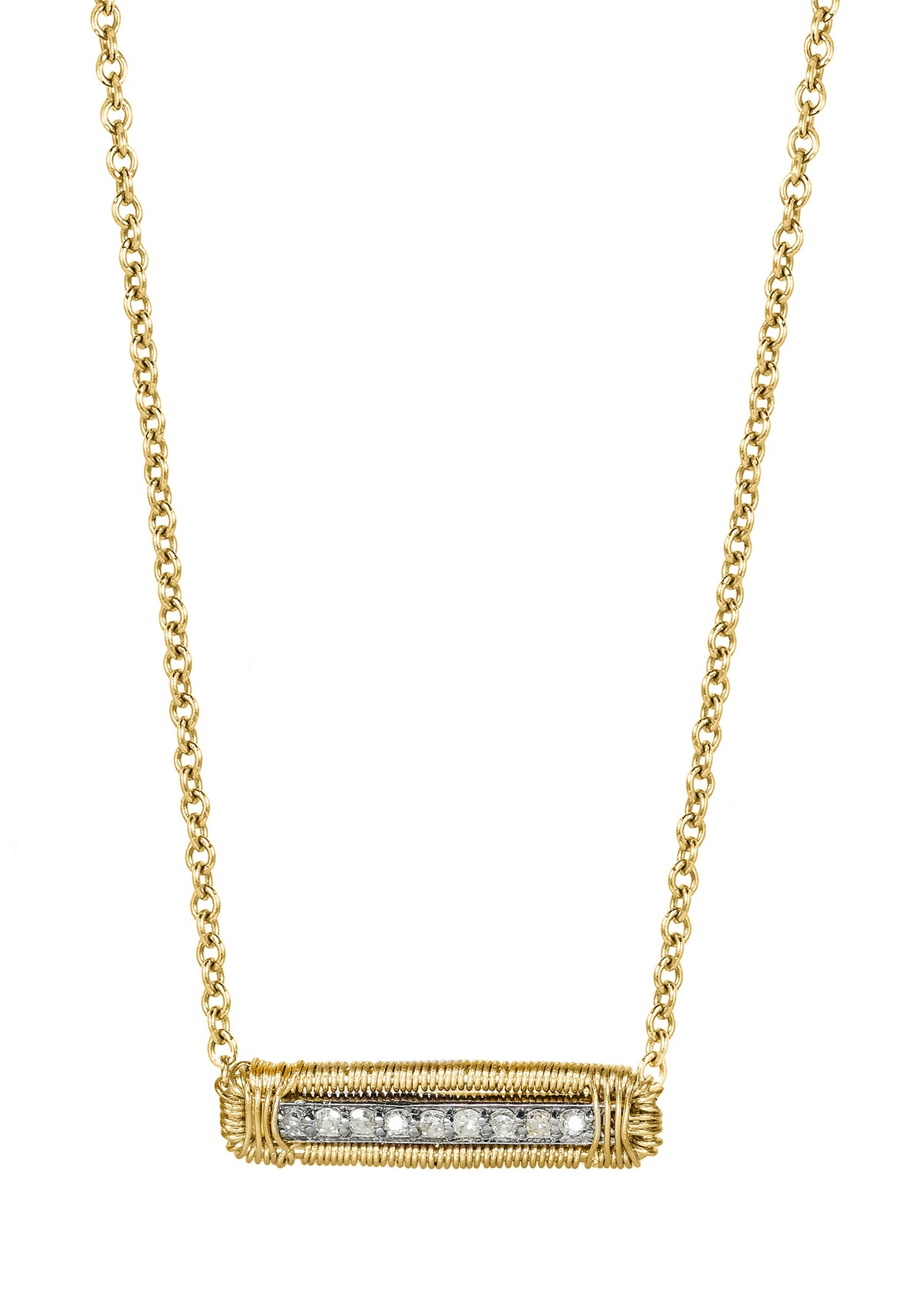 Diamond 14k gold Sterling silver Mixed metal Necklace measures 16&quot; in length Pendant measures 3/16&quot; in length and 5/8&quot; in width Handmade in our Los Angeles studio