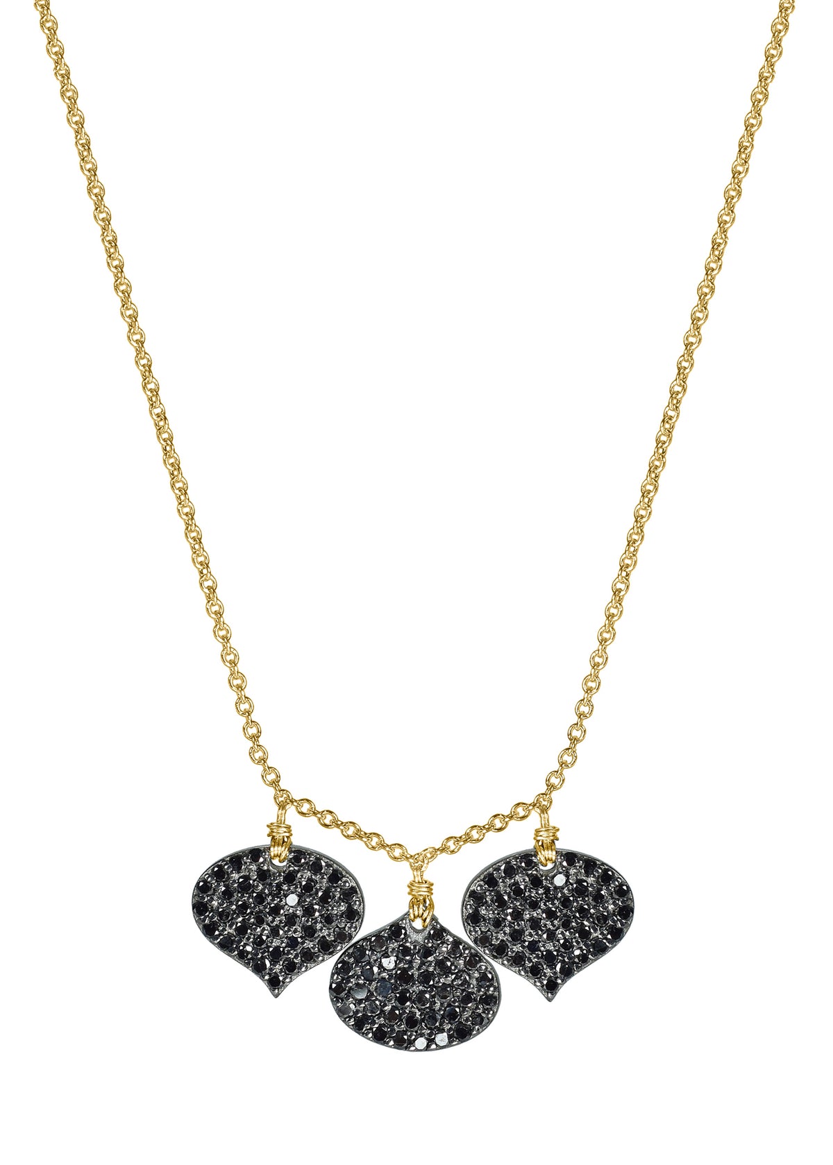Black diamond 14k gold Sterling silver Mixed metal Special order only Necklace measures 16&quot; in length Pendants measure 3/8&quot; in length and 7/16&quot; in width at the widest point (x3) Handmade in our Los Angeles studio