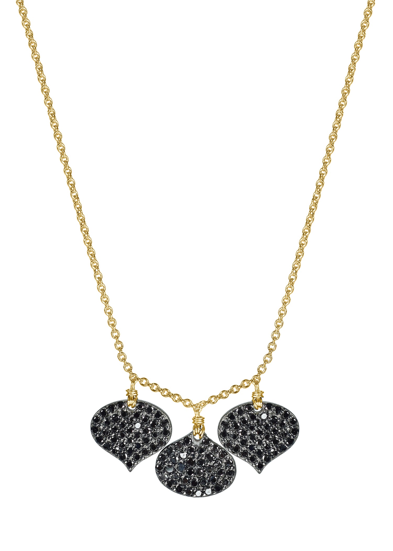 Black diamond 14k gold Sterling silver Mixed metal Special order only Necklace measures 16" in length Pendants measure 3/8" in length and 7/16" in width at the widest point (x3) Handmade in our Los Angeles studio