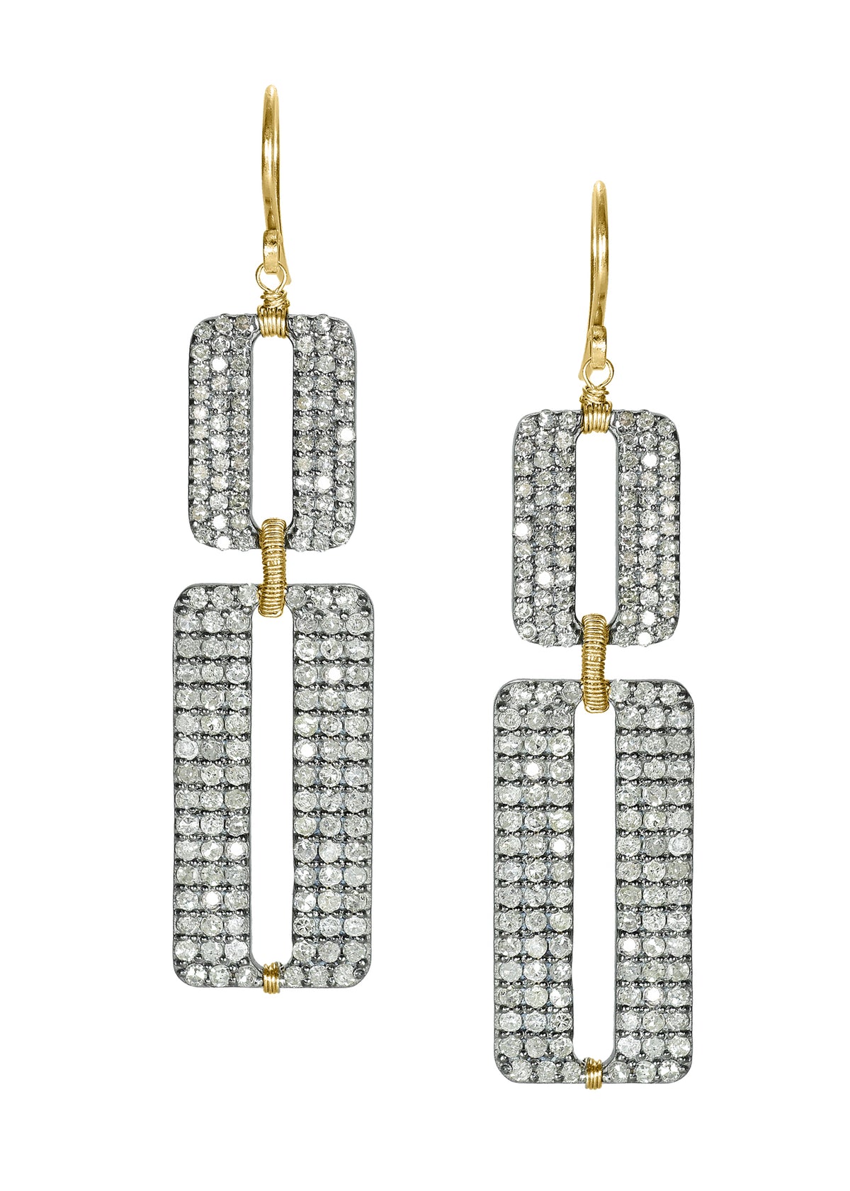 Diamond 14k gold Sterling silver Mixed metal Special order only Earrings measure 2-1/8&quot; in length (including the ear wires) and 1/2&quot; in width at the widest point Handmade in our Los Angeles studio
