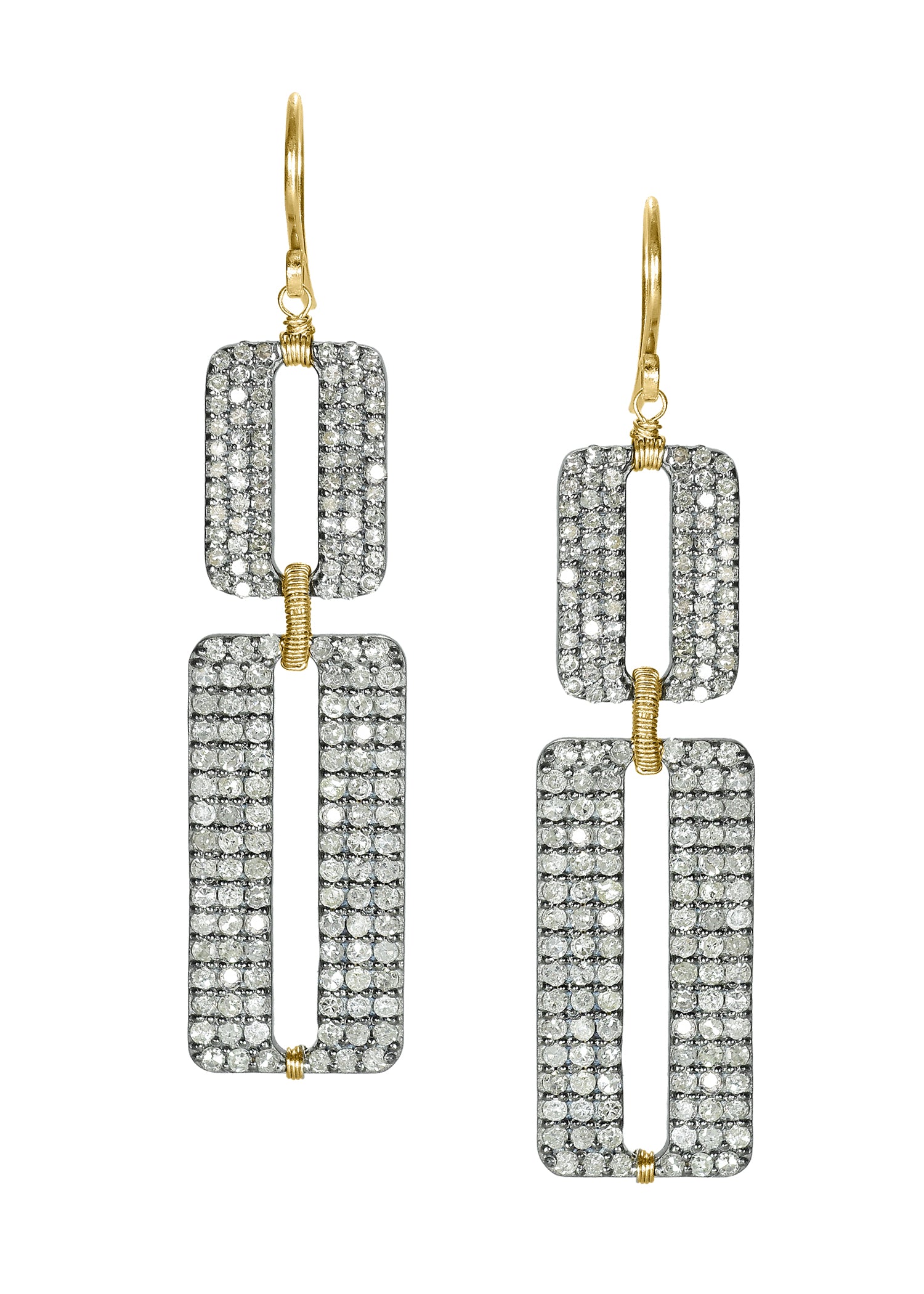 Diamond 14k gold Sterling silver Mixed metal Special order only Earrings measure 2-1/8" in length (including the ear wires) and 1/2" in width at the widest point Handmade in our Los Angeles studio