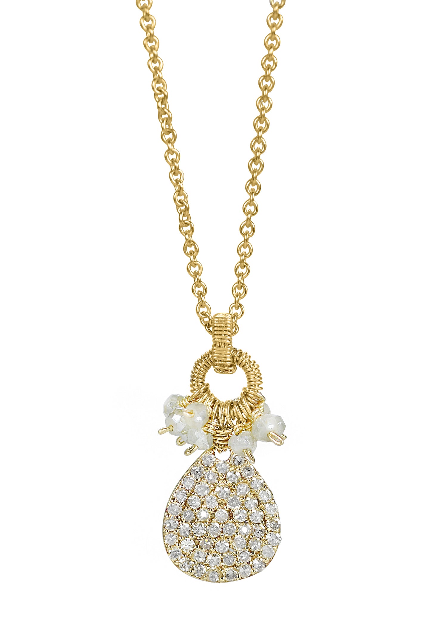 Diamond Silverite 14k gold Necklace measures 16" in length Pendant measures 3/4" in length and 3/8" in width at the widest point Handmade in our Los Angeles studio