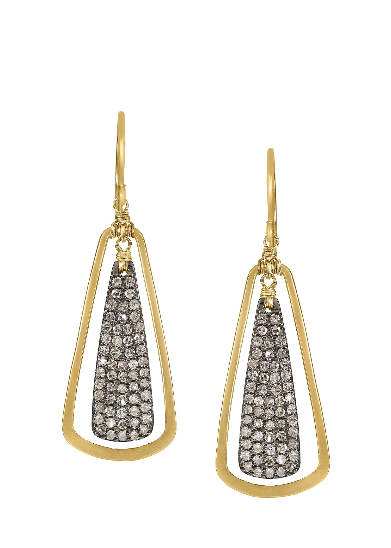 Diamond 14k gold Sterling silver Mixed metal Special order only Earrings measure 1-1/2" in length (including the ear wires) and 1/2" in width at the widest point Handmade in our Los Angeles studio
