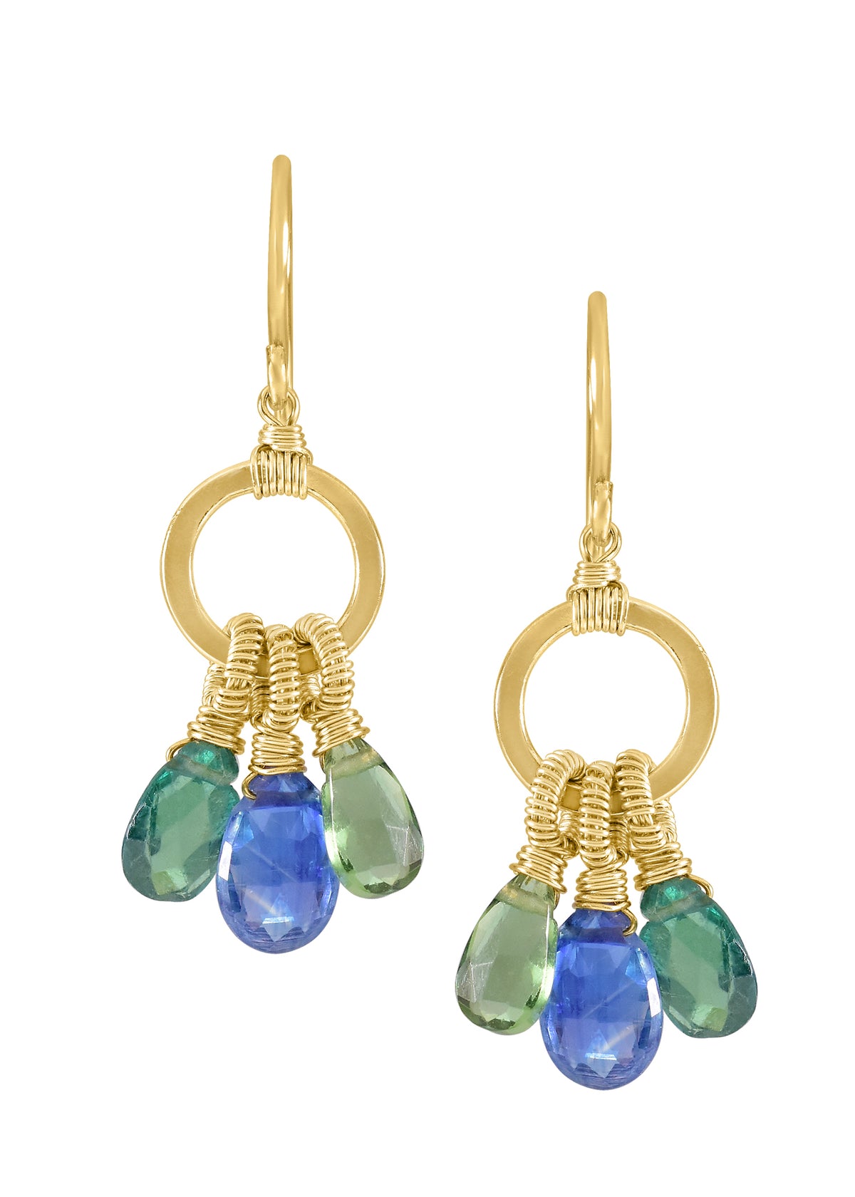Kyanite Apatite 14k gold fill Earrings measure 1-1/8&quot; in length (including the ear wires) and 5/8&quot; in width at the widest point Handmade in our Los Angeles studio