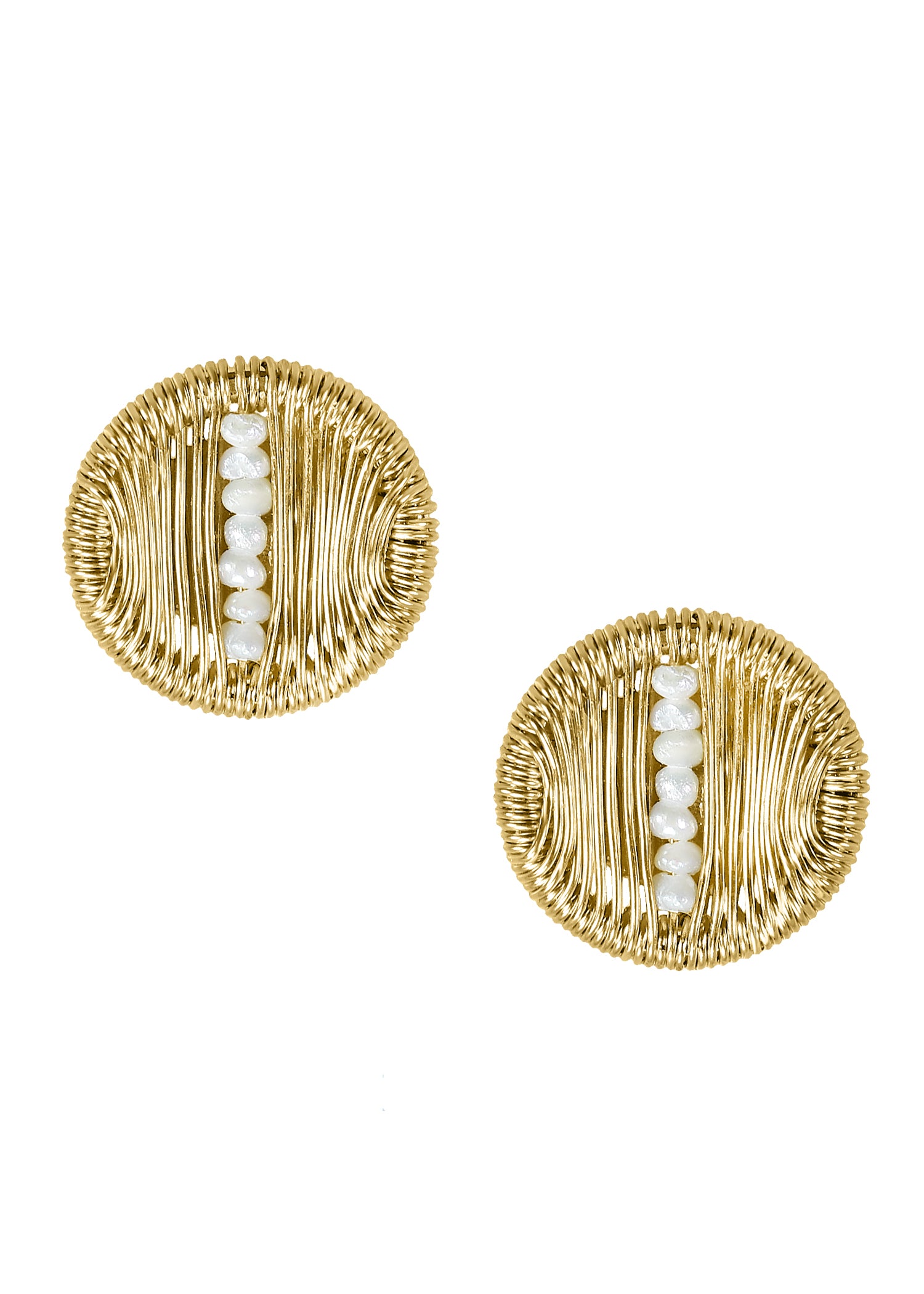 Freshwater pearl 14k gold fill Posts Earrings measure 7/16" in diameter Handmade in our Los Angeles studio