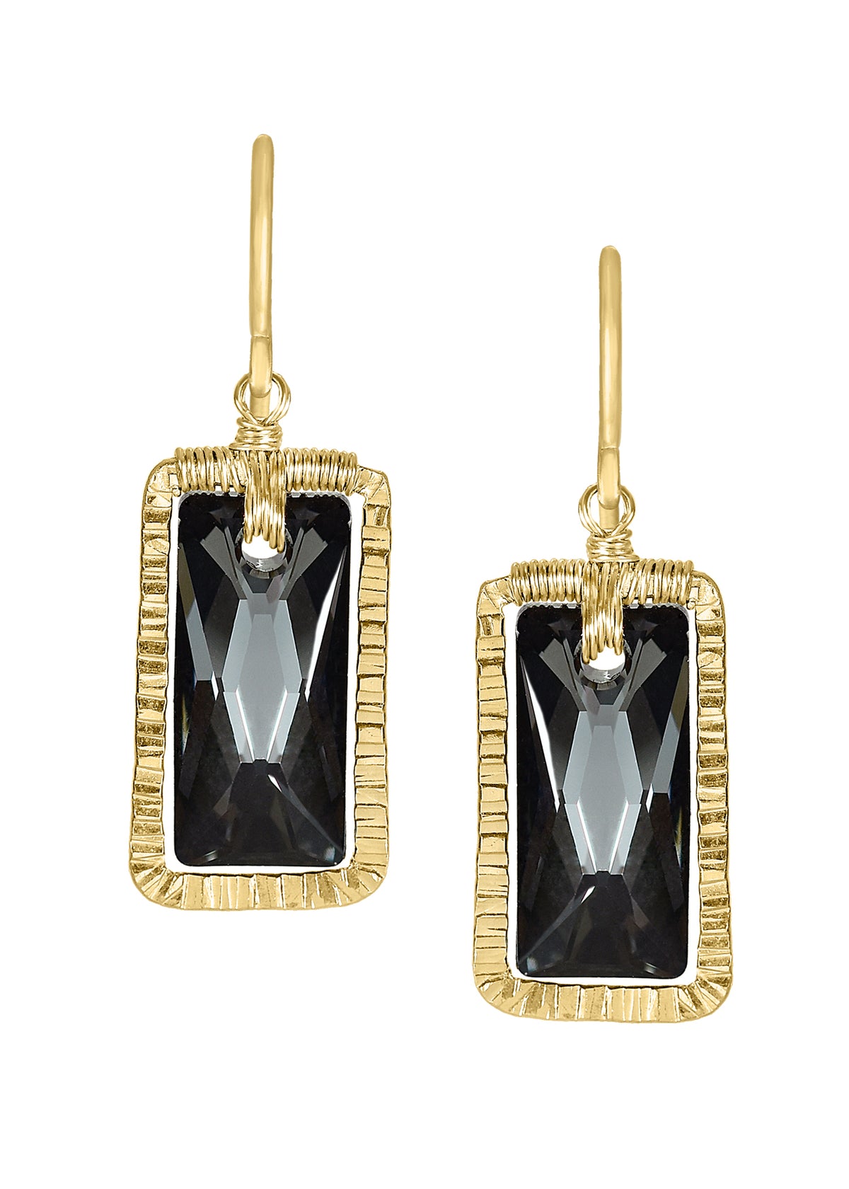 Crystal 14k gold fill Earrings measure 1-1/8&quot; in length (including the ear wires) and 3/8&quot; in width Handmade in our Los Angeles studio