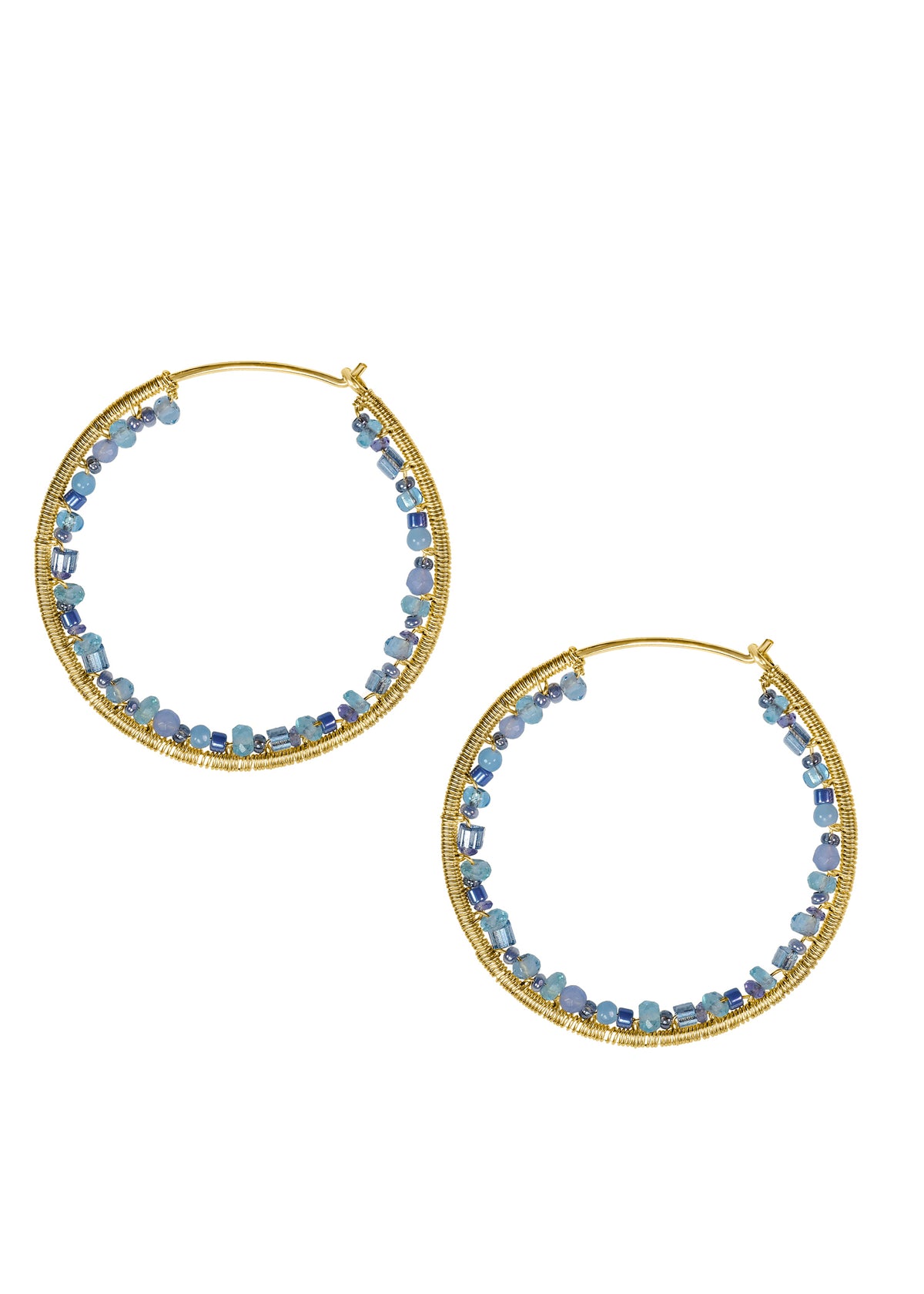 Apatite Chalcedony Lolite Seed beads 14k gold fill Earrings measure 1-3/8&quot; in diameter Handmade in our Los Angeles studio