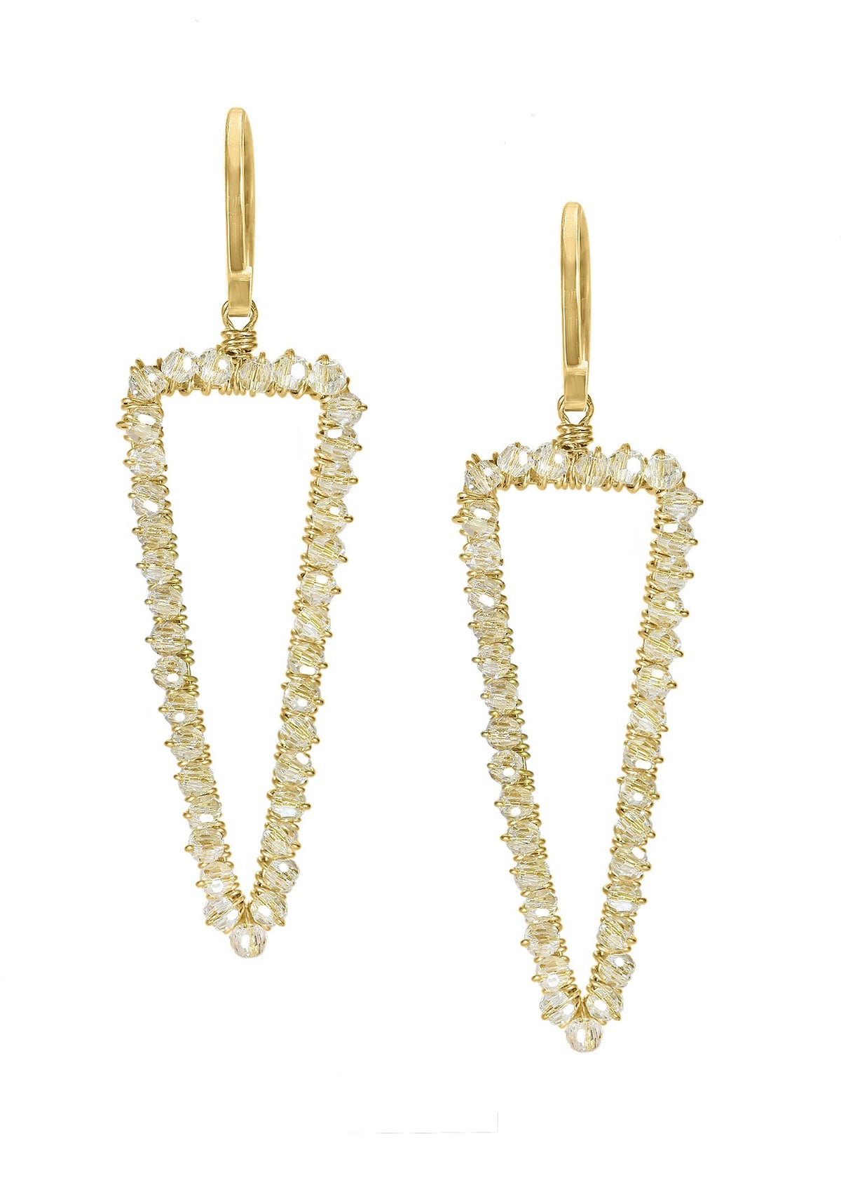 Crystal 14k gold fill Earrings measure 1-3/4&quot; in length (including the ear wires) and 15/16&quot; in width Handmade in our Los Angeles studio