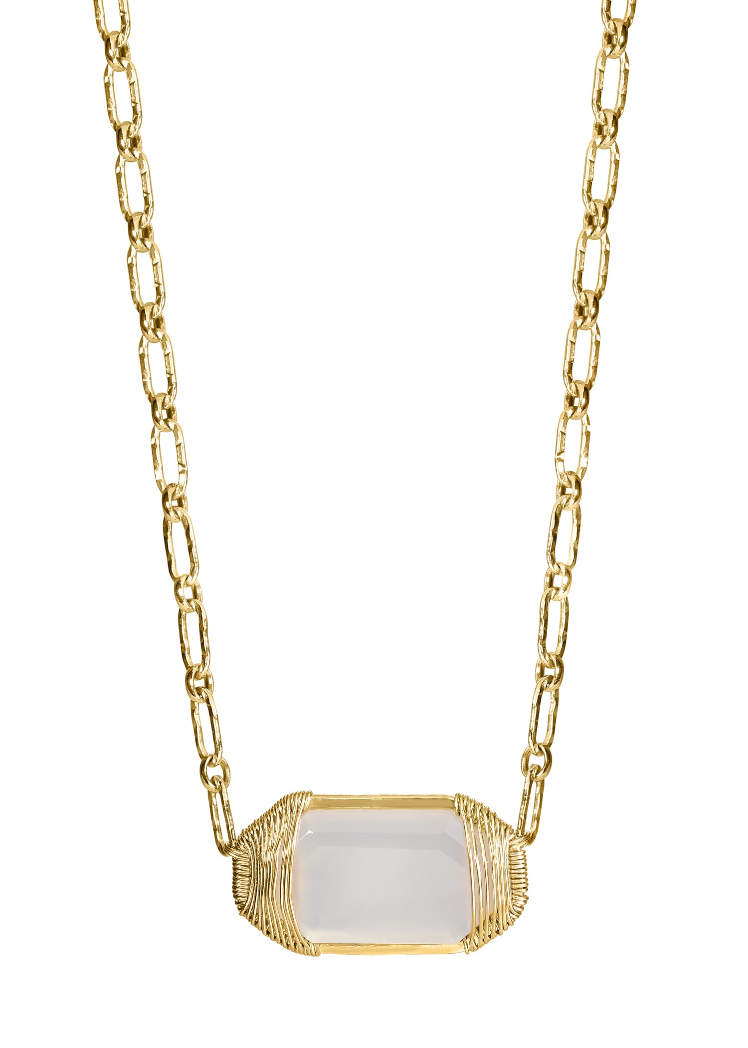Natural chalcedony 14k gold fill Necklace measures 15-1/2" Pendant measures 1/2" in length and 13/16" in width Handmade in our Los Angeles studio