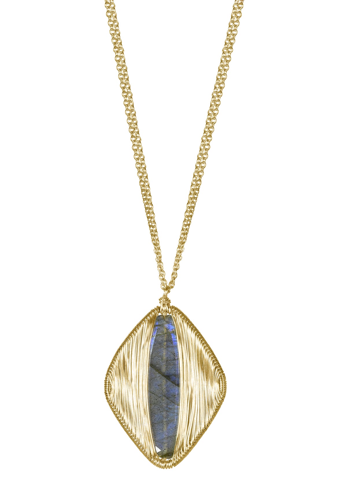 Labradorite 14k gold fill Double chain necklace measures 17&quot; Pendant measures 1-1/4&quot; in length and 7/8&quot; in width Handmade in our Los Angeles studio