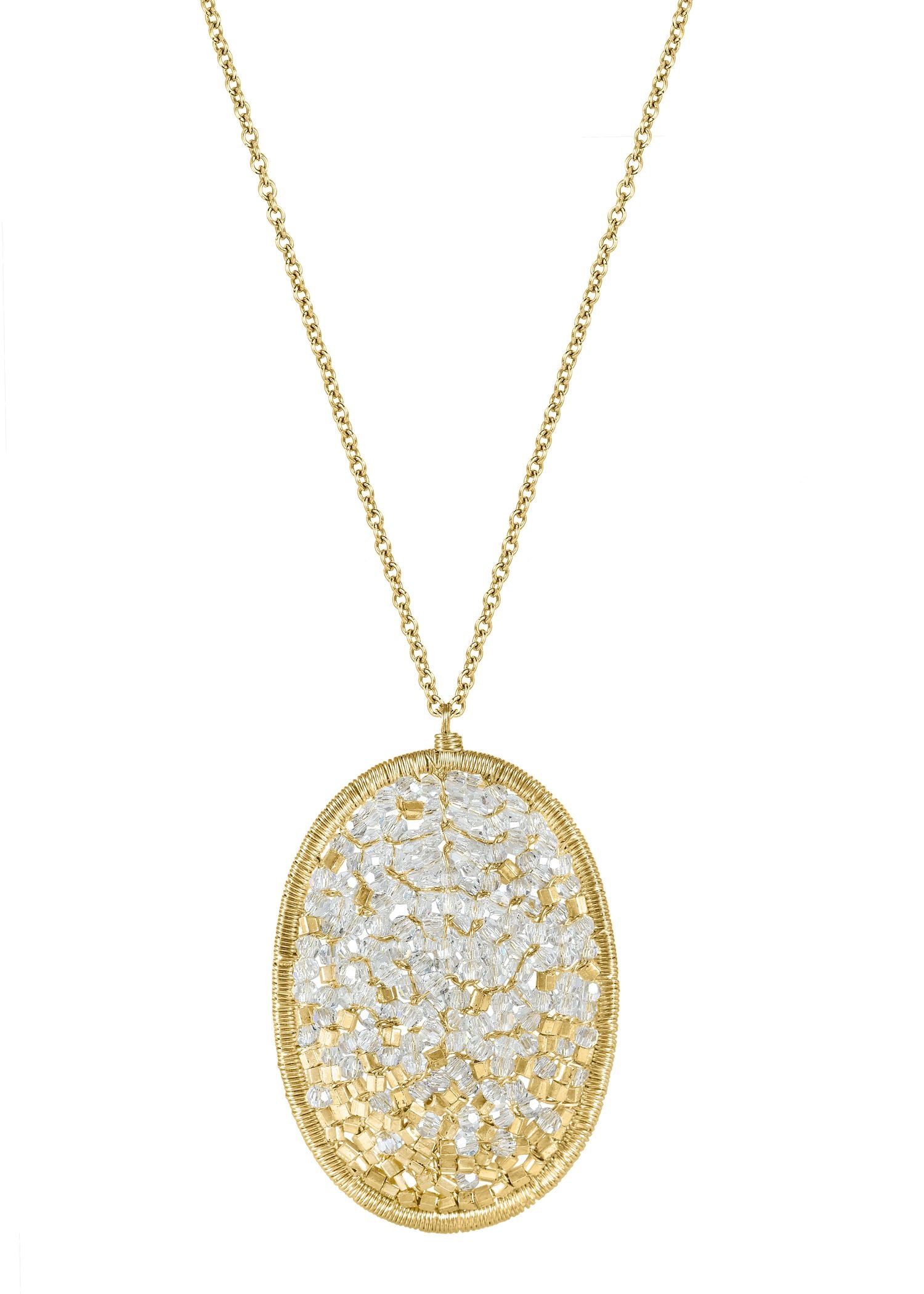 Crystal 14k gold fill Necklace measures 17" in length Pendant measures 1-1/2" in length and 1" in width Handmade in our Los Angeles studio