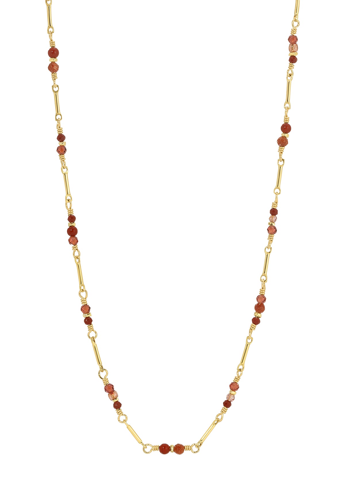 Necklace with red garnet, jasper, and gold stone beads, hand wire-wrapped on 14k gold fill elongated links.