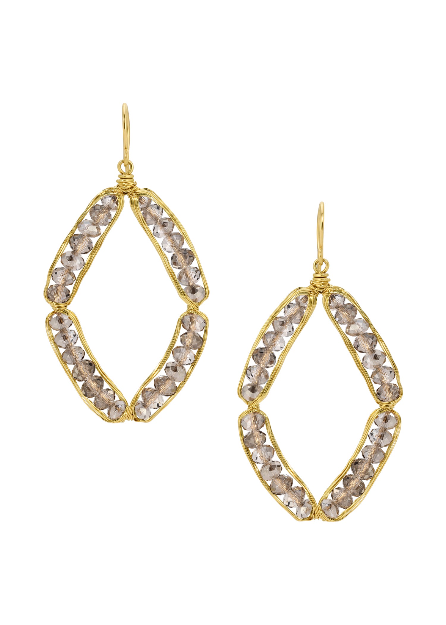 Marquis pod earrings with crystal beads, 14k gold fill, hand wire-wrapped in a marquise shape on ear wires.