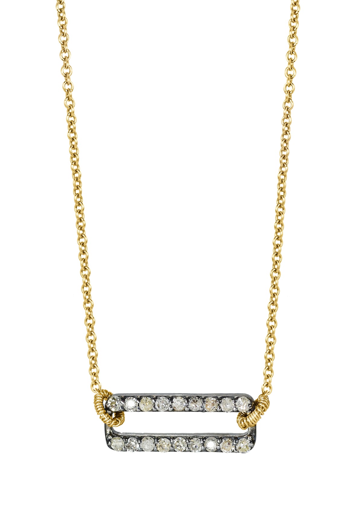 Diamond 14k gold Sterling silver Mixed metal Special order only Necklace measures 16&quot; in length Pendant measures 1/4&quot; in length and 5/8&quot; in width Handmade in our Los Angeles studio