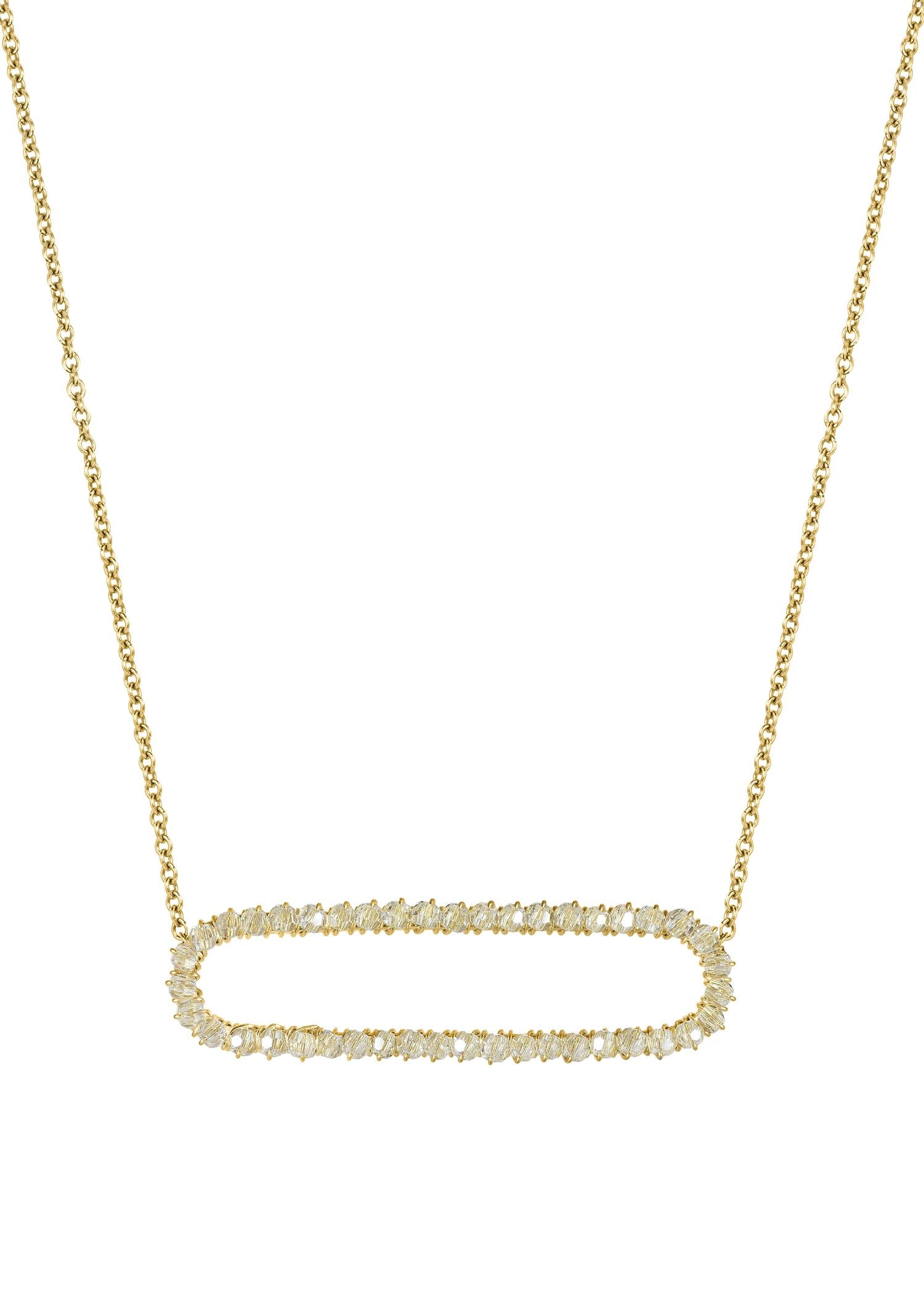 Crystal 14k gold fill Necklace measures 16” in length Pendant measures 7/16” in length and 1-1/2” in width Handmade in our Los Angeles studio