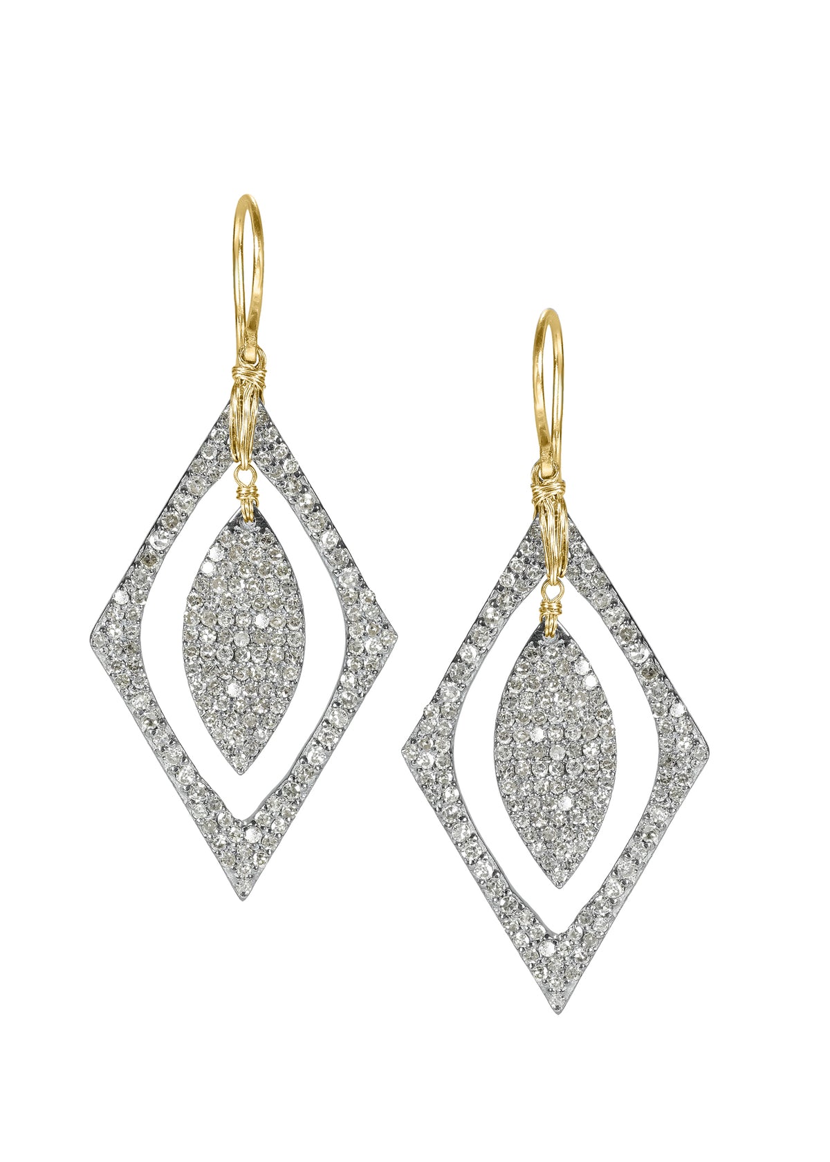 Diamond 14k gold Sterling silver Mixed metal Special order only Earrings measure 2&quot; in length (including the ear wires) and 7/8&quot; in width at the widest point Handmade in our Los Angeles studio 