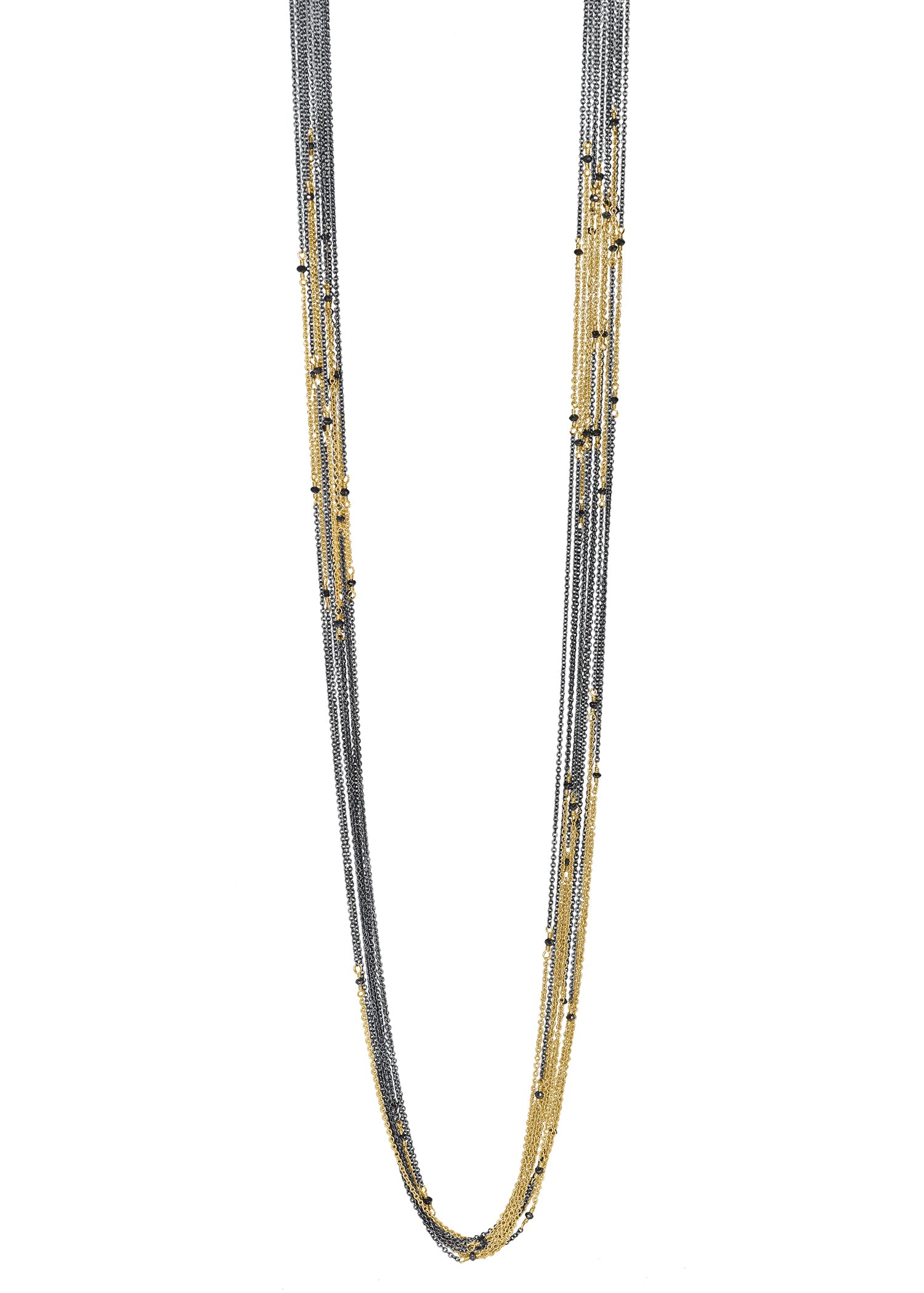 Black diamonds 14k gold Blackened sterling silver Ten chains measure 36" in length Handmade in our Los Angeles studio 