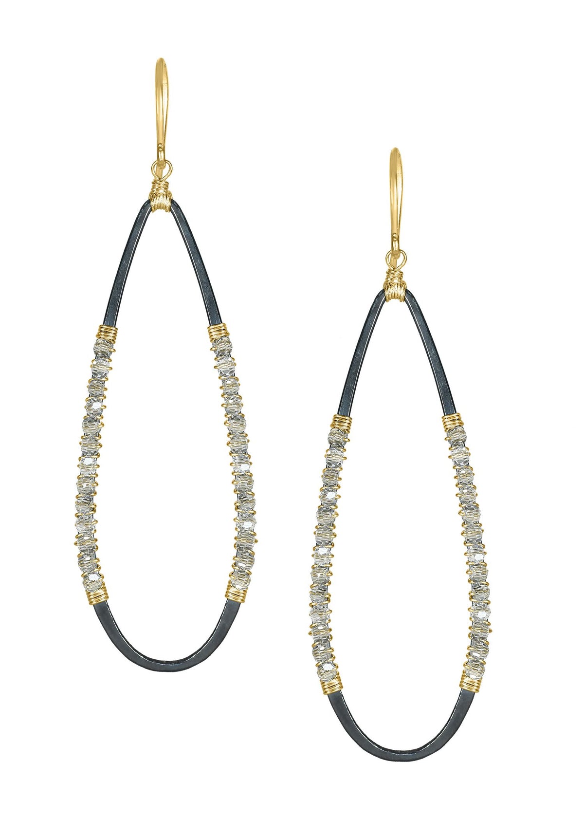Crystal 14k gold fill Blackened sterling silver Mixed metal Earrings measure 2-3/8&quot; in length (including ear wires) and 11/16&quot; in width Handmade in our Los Angeles studio