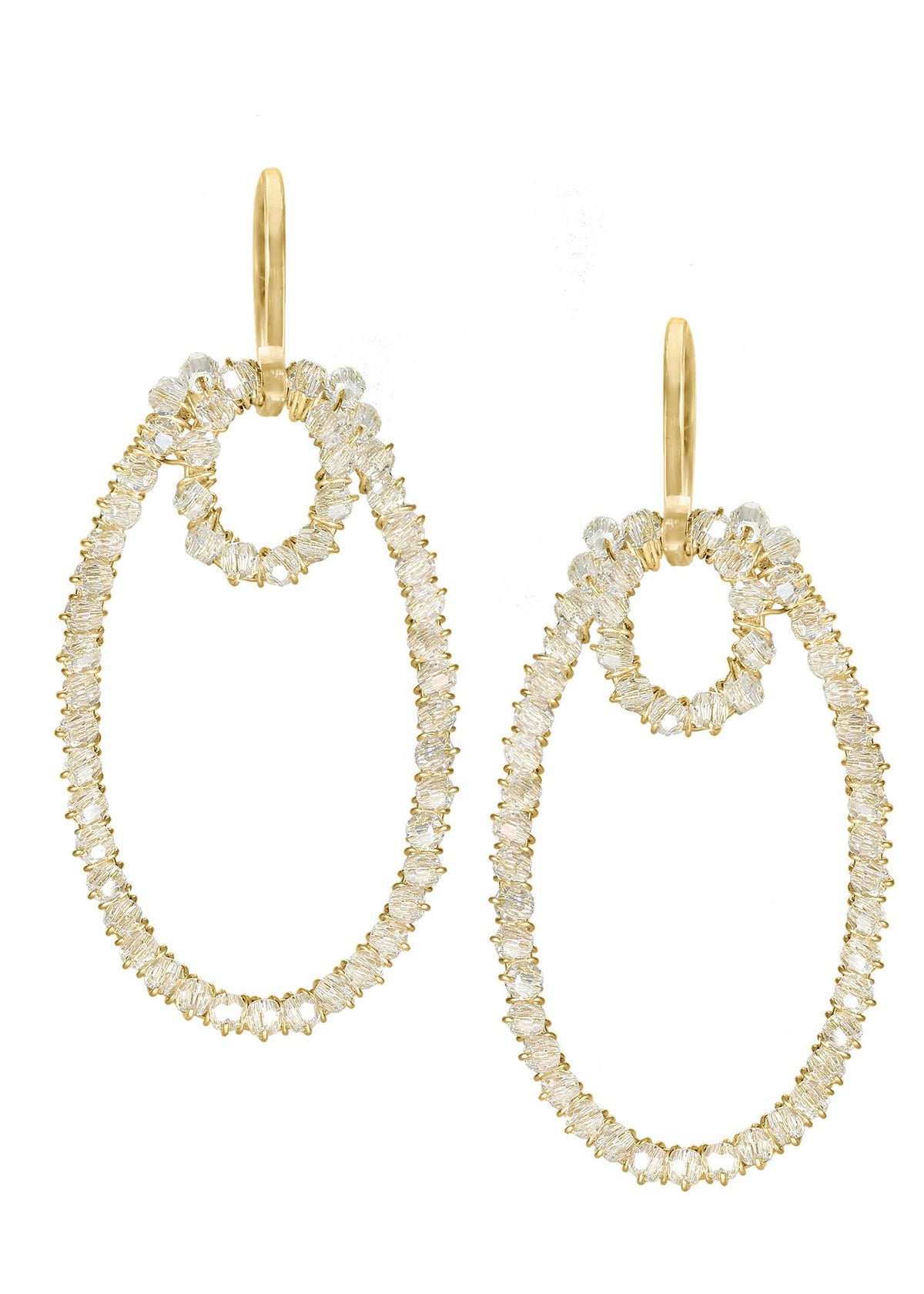 Crystal 14k gold fill Earrings measure 1-3/4&quot; in length (including ear wires) and 3/4&quot; in width Handmade in our Los Angeles studio