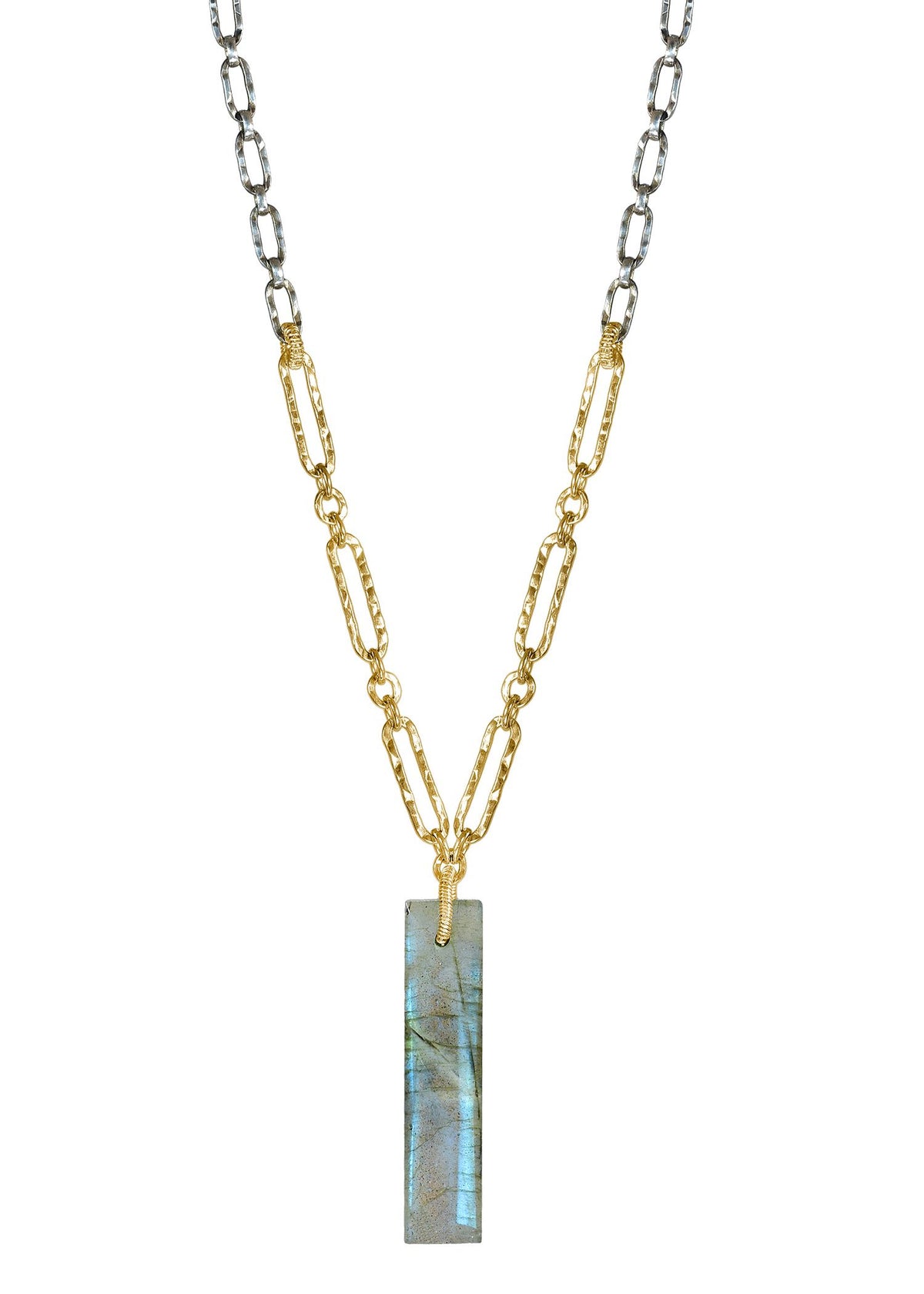 Labradorite 14k gold fill Sterling silver Mixed metal Necklace measures 20-1/4” in length Pendant measures 1-1/4” in length and 1/4” in width Handmade in our Los Angeles studio