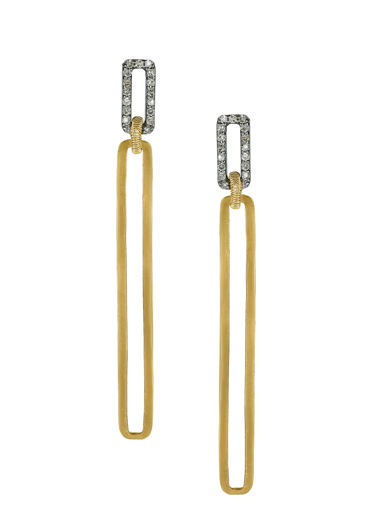 Diamond 14k gold Sterling silver Mixed metal Special order only Earrings measure 2&quot; in length (including the posts) and 3/16&quot; in width Handmade in our Los Angeles studio 