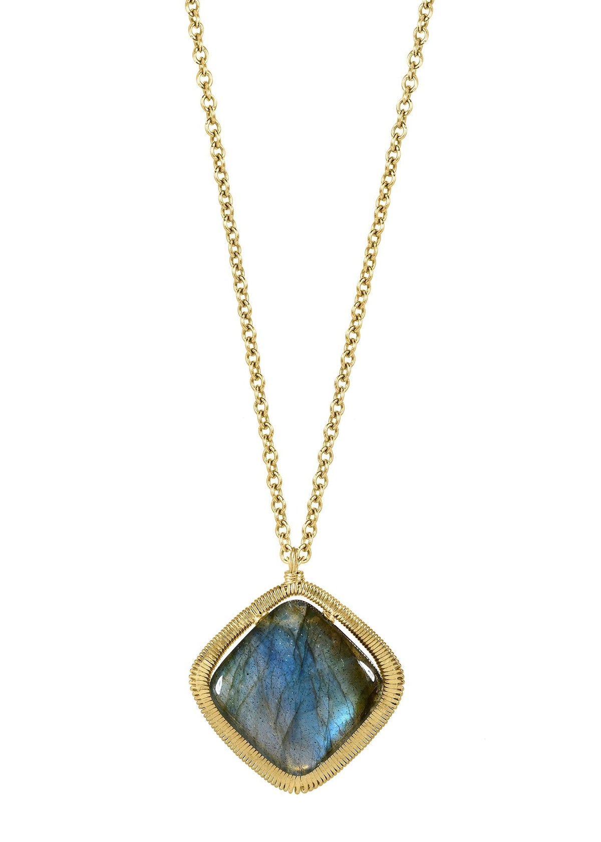 Labradorite 14k gold fill Necklace measures 17-1/4&quot; in length Pendant measures 13/16&quot; in length and 13/16&quot; in width Handmade in our Los Angeles studio
