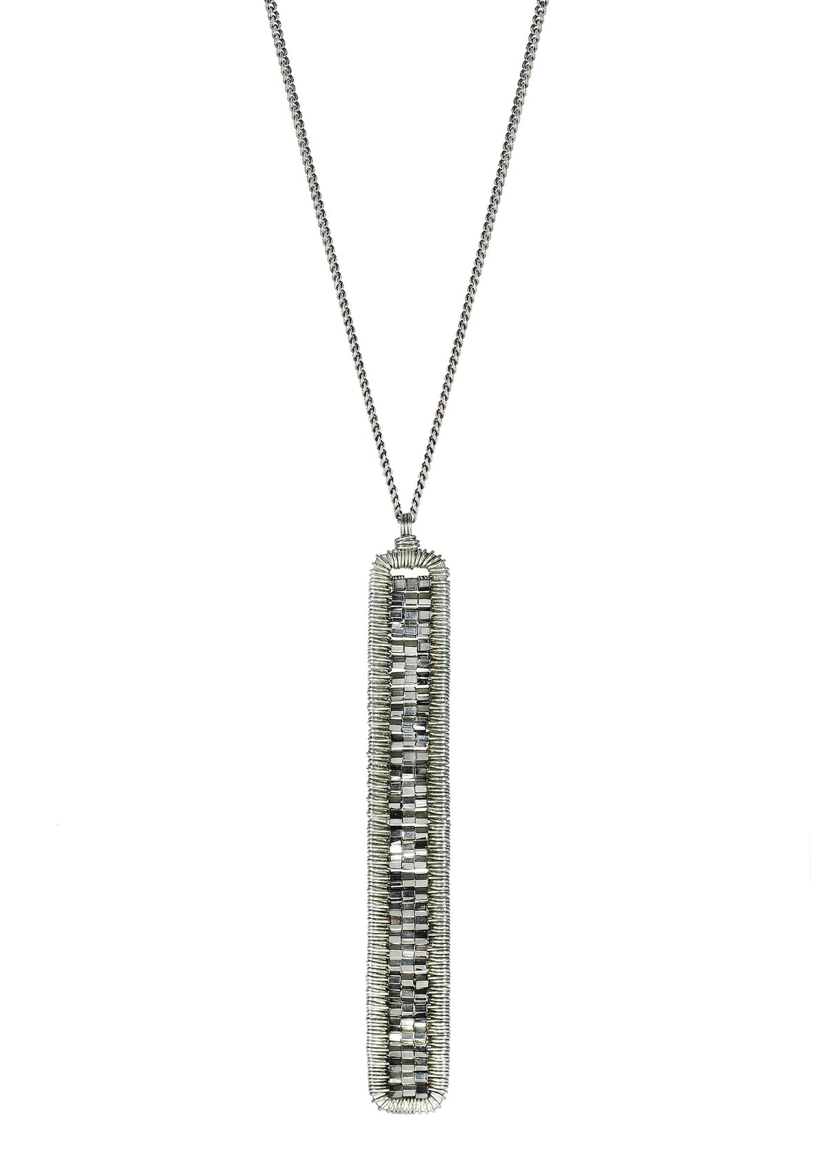 Sterling silver Gunmetal seed beads Necklace measures 29-3/4” Handmade in our Los Angeles studio