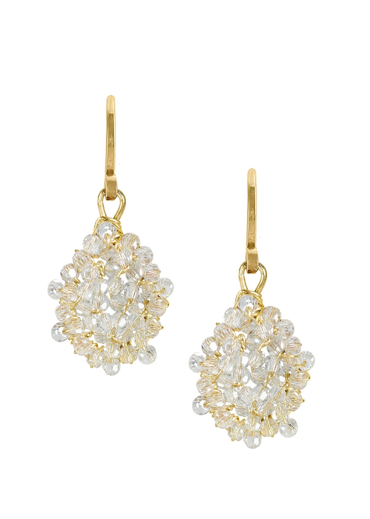 Crystal cluster earrings with hand wire-wrapped clear crystals on 14k gold fill ear wires.