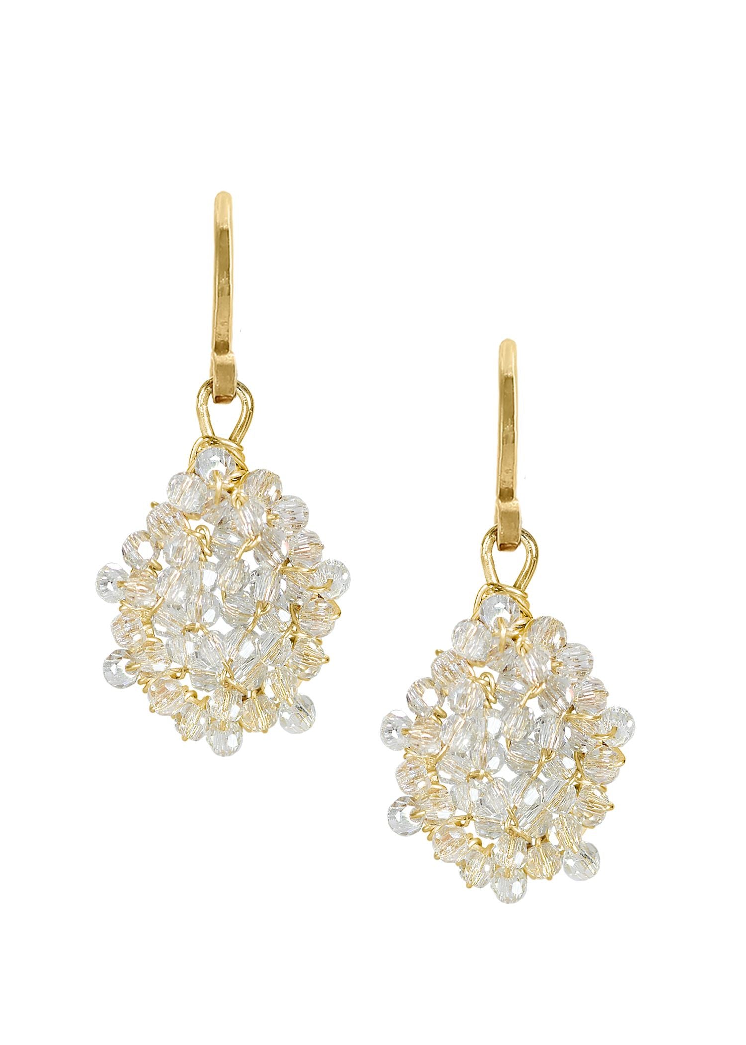 Crystal cluster earrings with hand wire-wrapped clear crystals on 14k gold fill ear wires.
