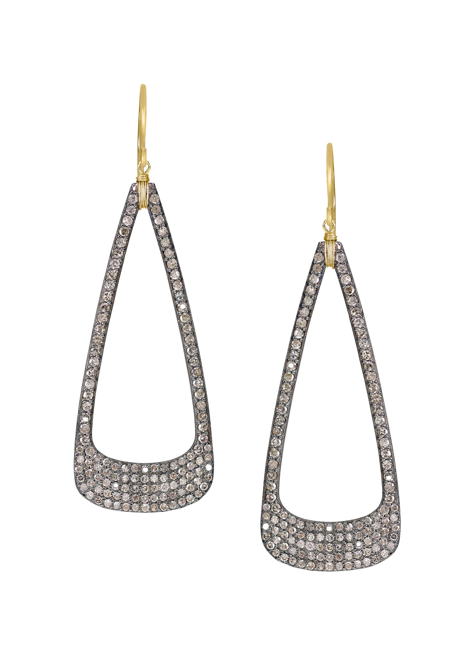 Diamond 14k gold Sterling silver Mixed metal Special order only Earrings measure 2-3/8" in length (including the ear wires) and 13/16" in width at the widest point Handmade in our Los Angeles studio