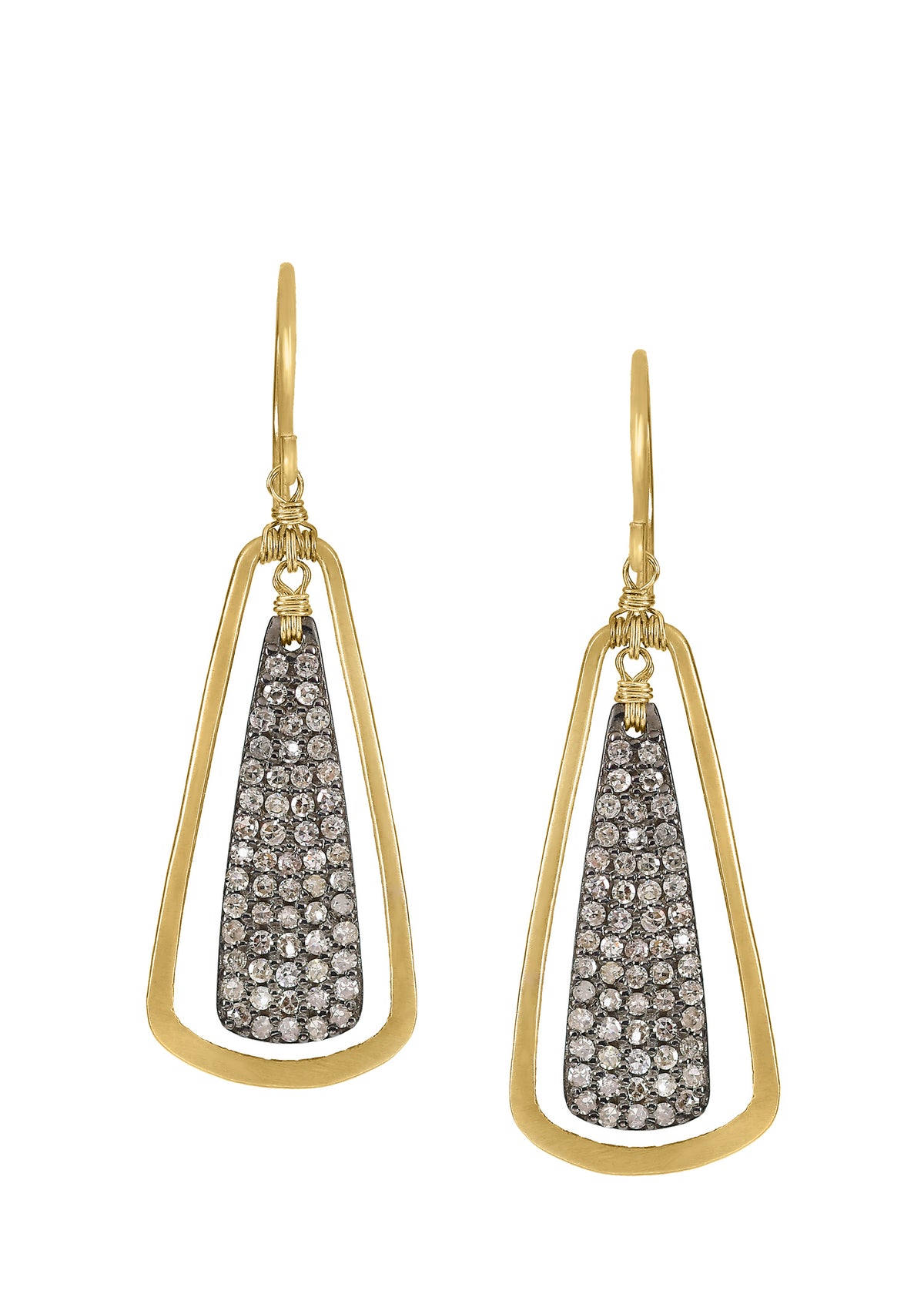 Diamond 14k gold Sterling silver Mixed metal Special order only Earrings measure 1-1/2&quot; in length (including the ear wires) and 1/2&quot; in width at the widest point Handmade in our Los Angeles studio
