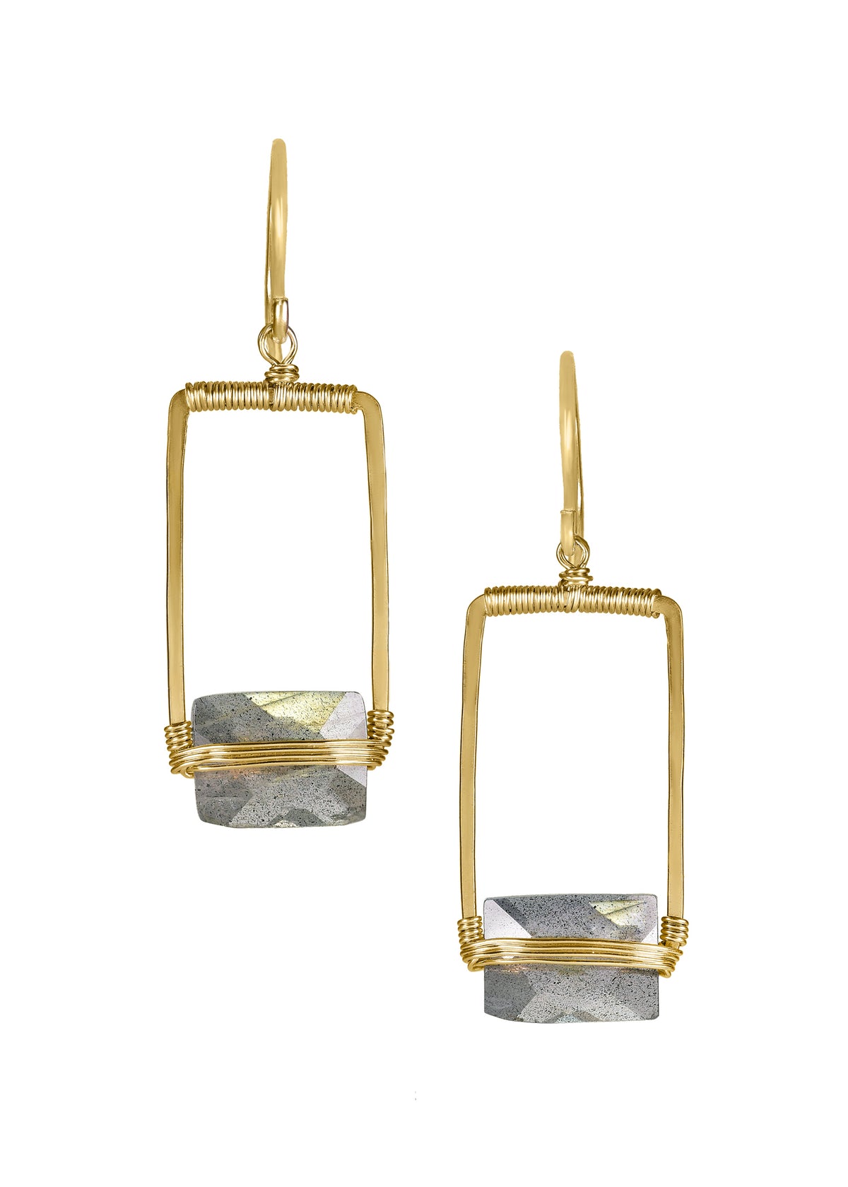 Labradorite 14k gold fill Earring measures 1-1/4&quot; in length (including the ear wires) and 7/16&quot; in width at the widest point Handmade in our Los Angeles studio