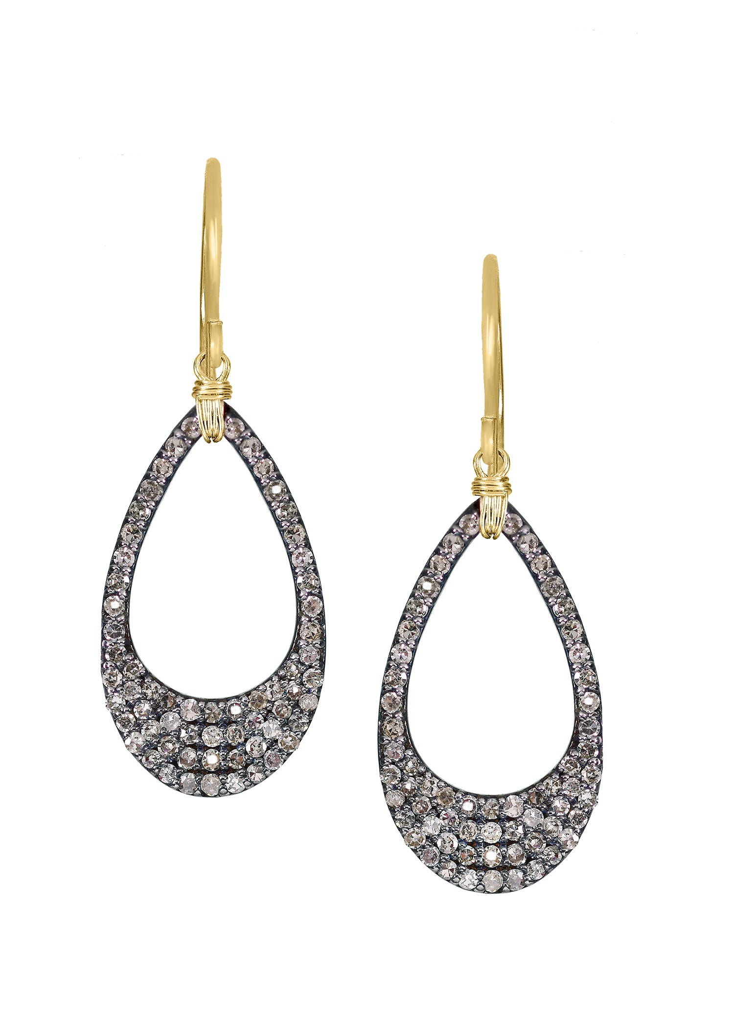 Diamond 14k gold Sterling silver Mixed metal Earrings measure 1-5/16" in length (including the ear wires) and 1/2" in width at the widest point Special order only Handmade in our Los Angeles studio