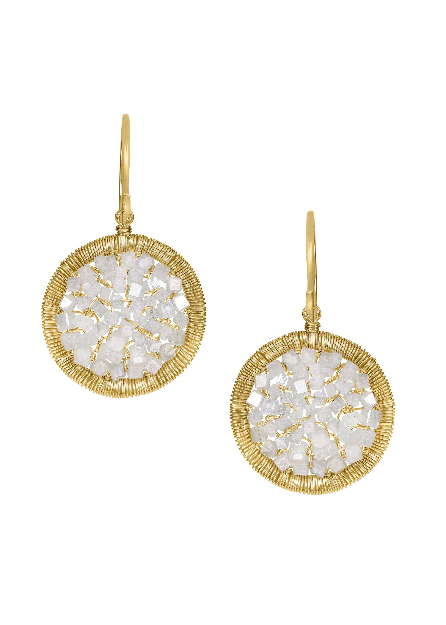 Diamond 14k gold Earrings measure 1-1/8" in length (including the ear wires) and 9/16" in width Handmade in our Los Angeles studio