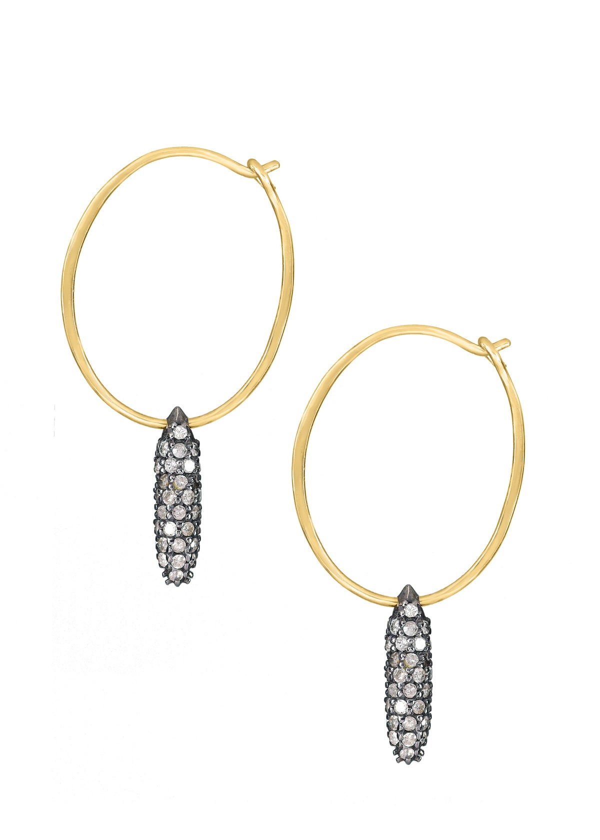 Diamond 14k gold Special order only Earrings measure 1-3/8&quot; in length and 11/16&quot; in width across the widest point of the hoop Handmade in our Los Angeles studio