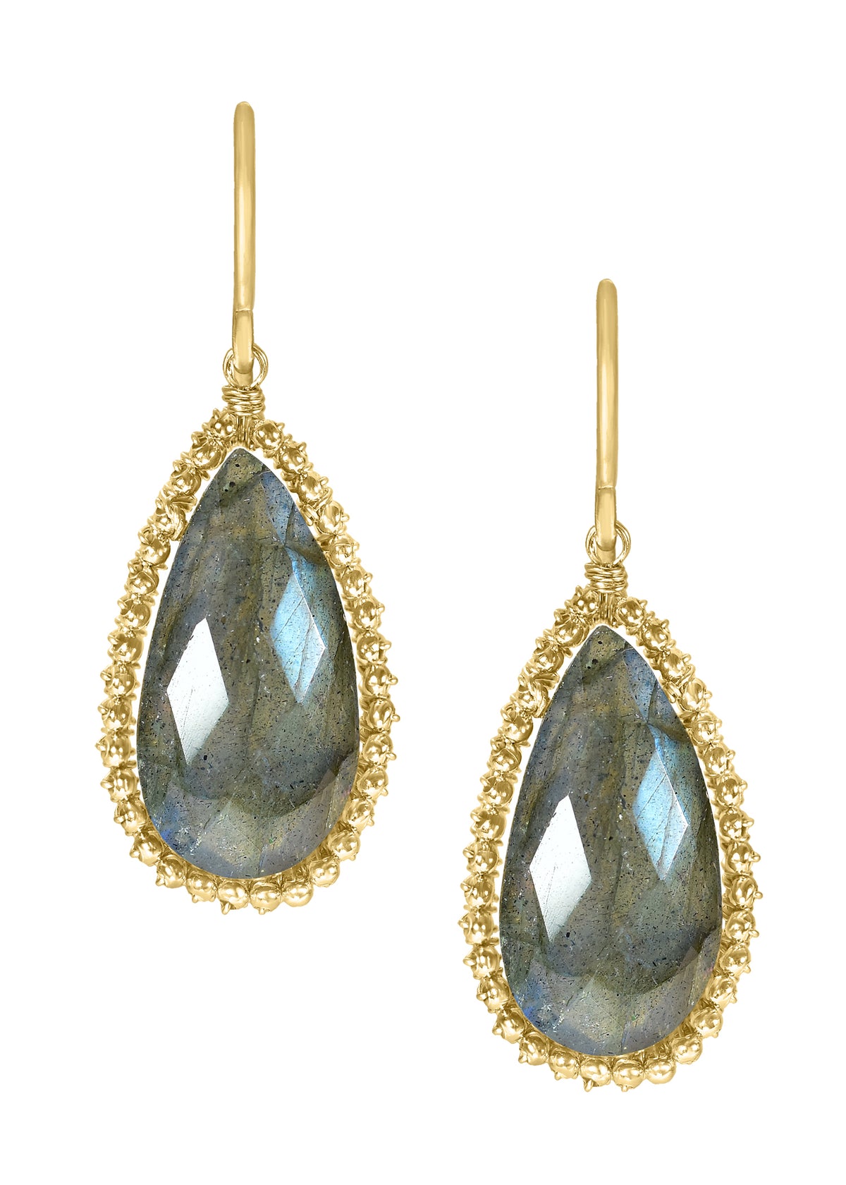 Labradorite 14k gold fill Earrings measure 1-5/16&quot; in length (including the ear wires) and 1/2&quot; in width at the widest point Handmade in our Los Angeles studio