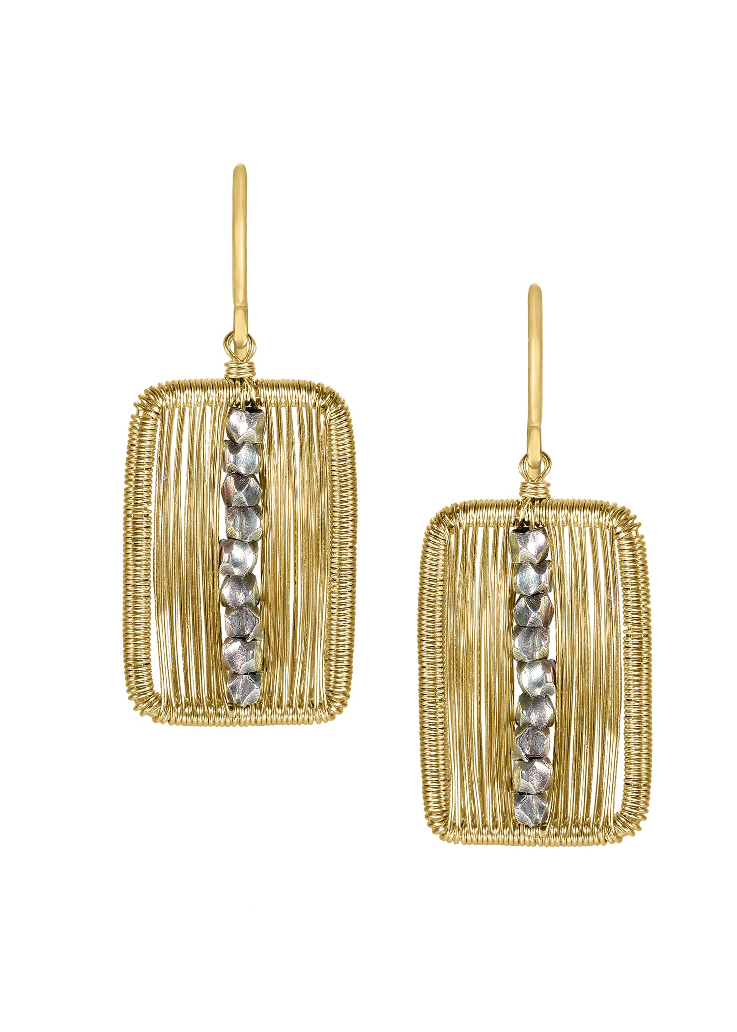 14k gold fill Sterling silver Earrings measure 1-1/4" in length (including the ear wires) and 1/2" in width Handmade in our Los Angeles studio