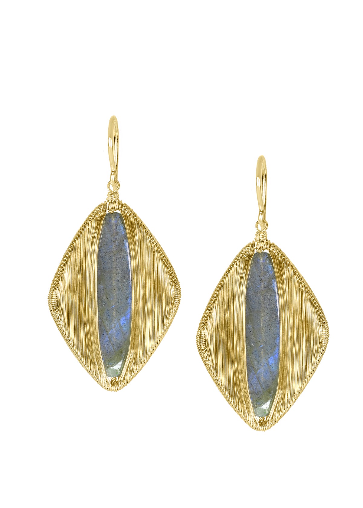 Labradorite 14k gold fill Earrings measure 1-11/16&quot; in length (including the ear wires) and 7/8&quot; in width at the widest point Handmade in our Los Angeles studio