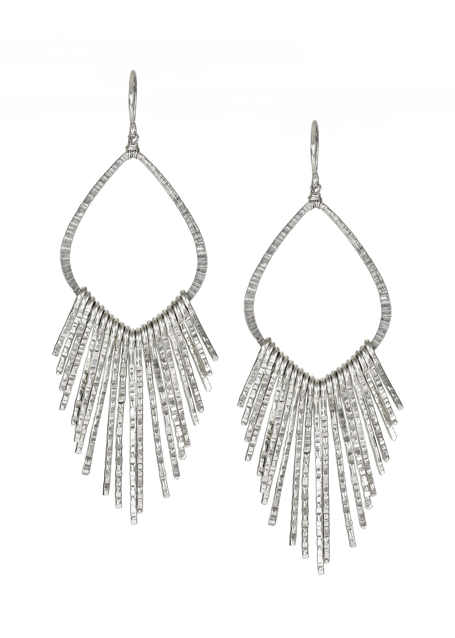 Sterling silver Earrings measure 2-7/8" in length (including the ear wires), 7/8" in width across the widest point of the frame and 1-1/8" in width across the widest point of the spangles Handmade in our Los Angeles studio
