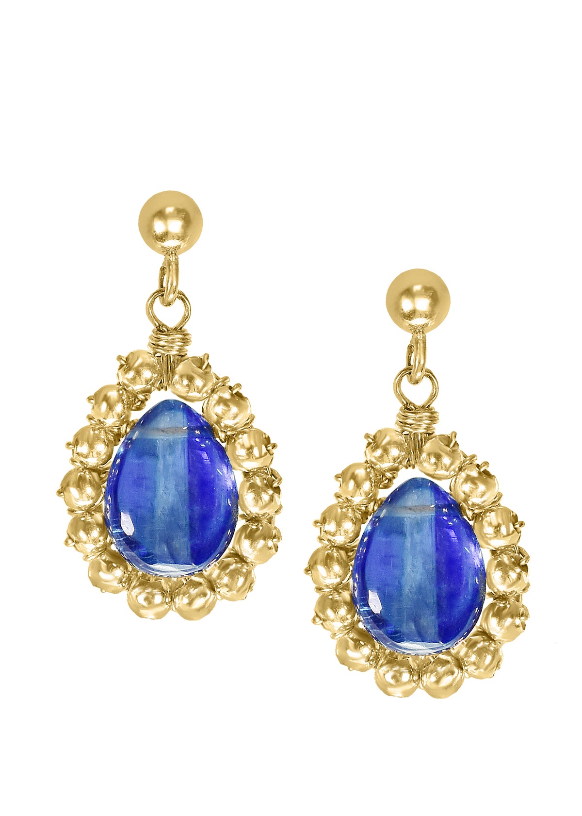 Kyanite 14k gold fill Earrings measure 5/8&quot; in length (including the posts) and 3/8&quot; in width at the widest point Handmade in our Los Angeles studio