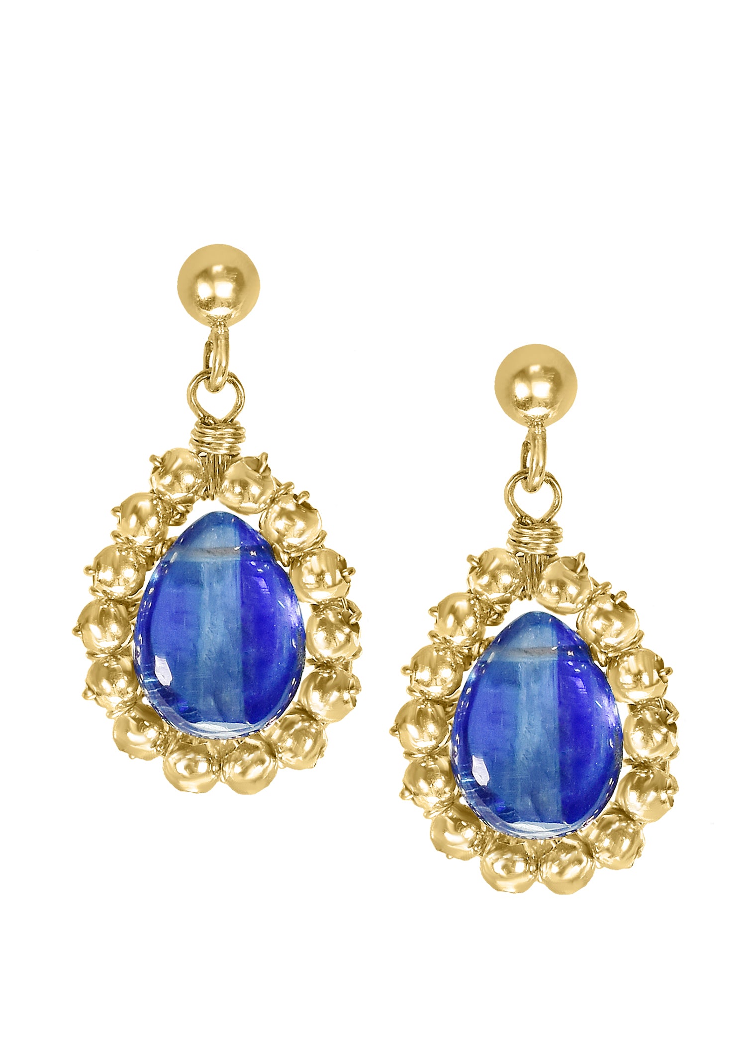 Kyanite 14k gold fill Earrings measure 5/8" in length (including the posts) and 3/8" in width at the widest point Handmade in our Los Angeles studio