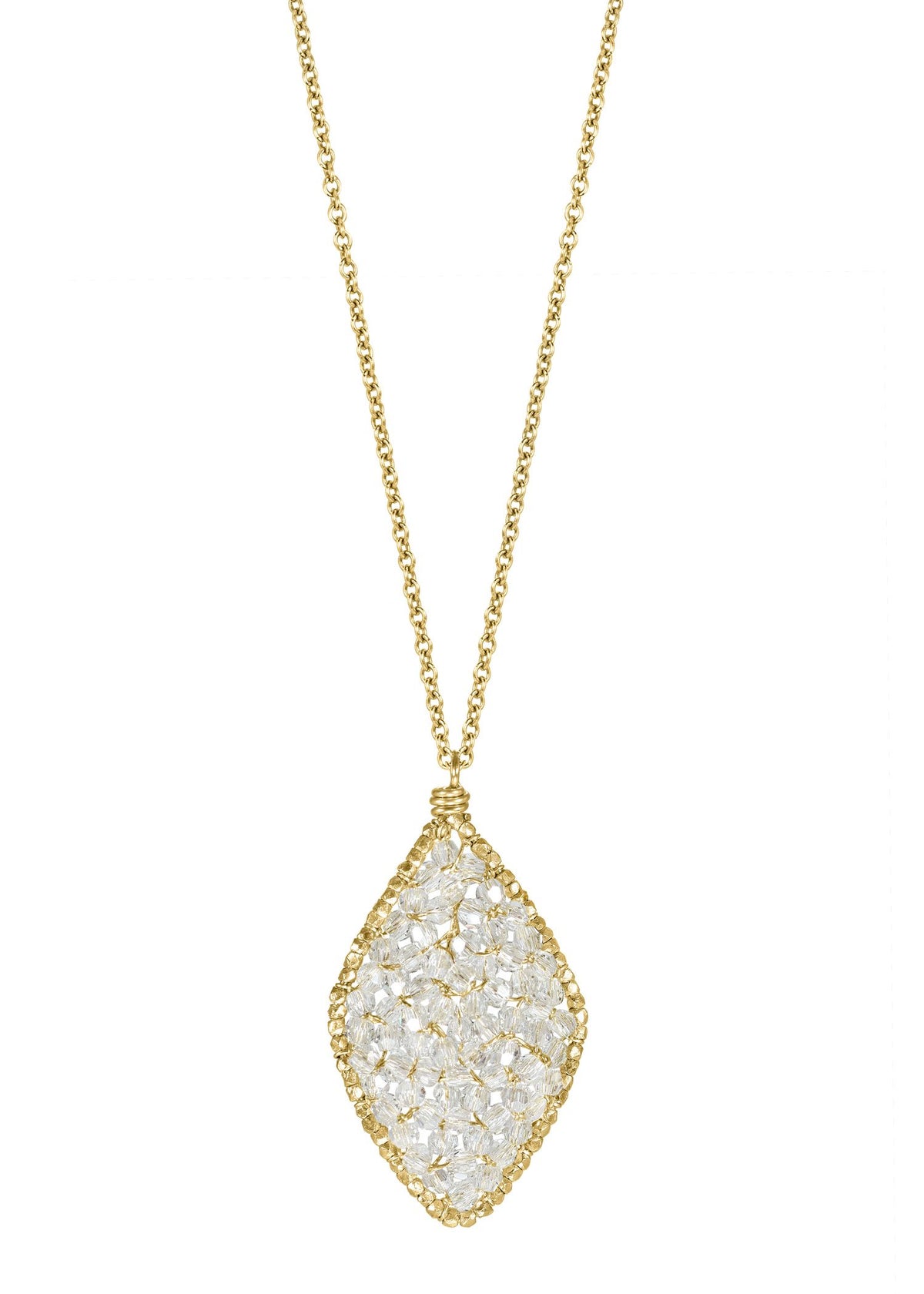 Crystal 14k gold fill and 14k gold vermeil sterling silver Necklace measures 17” in length Pendant measures 1” in length and 5/8” in width Handmade in our Los Angeles studio