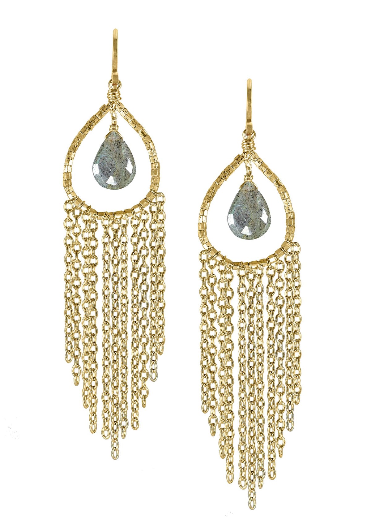 Labradorite 14k gold fill Earrings measure 3-1/8&quot; in length (including the ear wires) and 11/16&quot; in width Handmade in our Los Angeles studio
