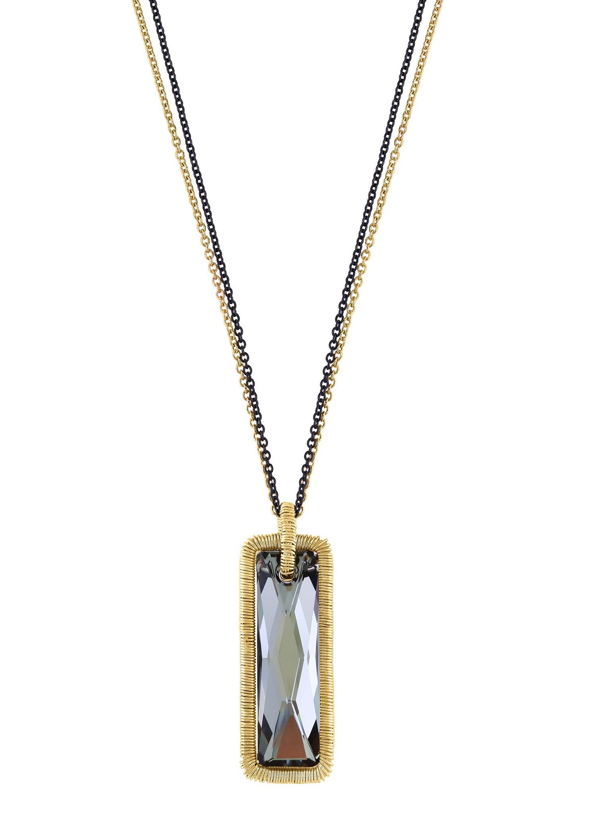 Crystal 14k gold fill Blackened sterling silver Mixed metal Necklace measures 18&quot; in length Pendant measures 1-1/8&quot; in length and 17/16&quot; in width Handmade in our Los Angeles studio
