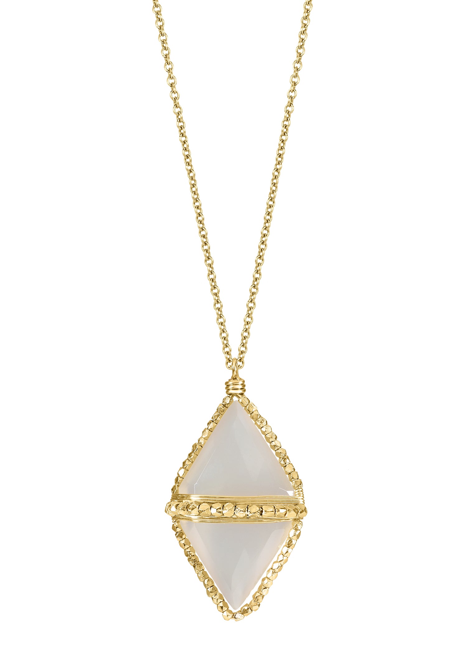 White moonstone 14k gold fill 14k gold vermeil sterling silver beads Necklace measures 22" in length Pendant measures 1" in length and 5/8" in width Handmade in our Los Angeles studio