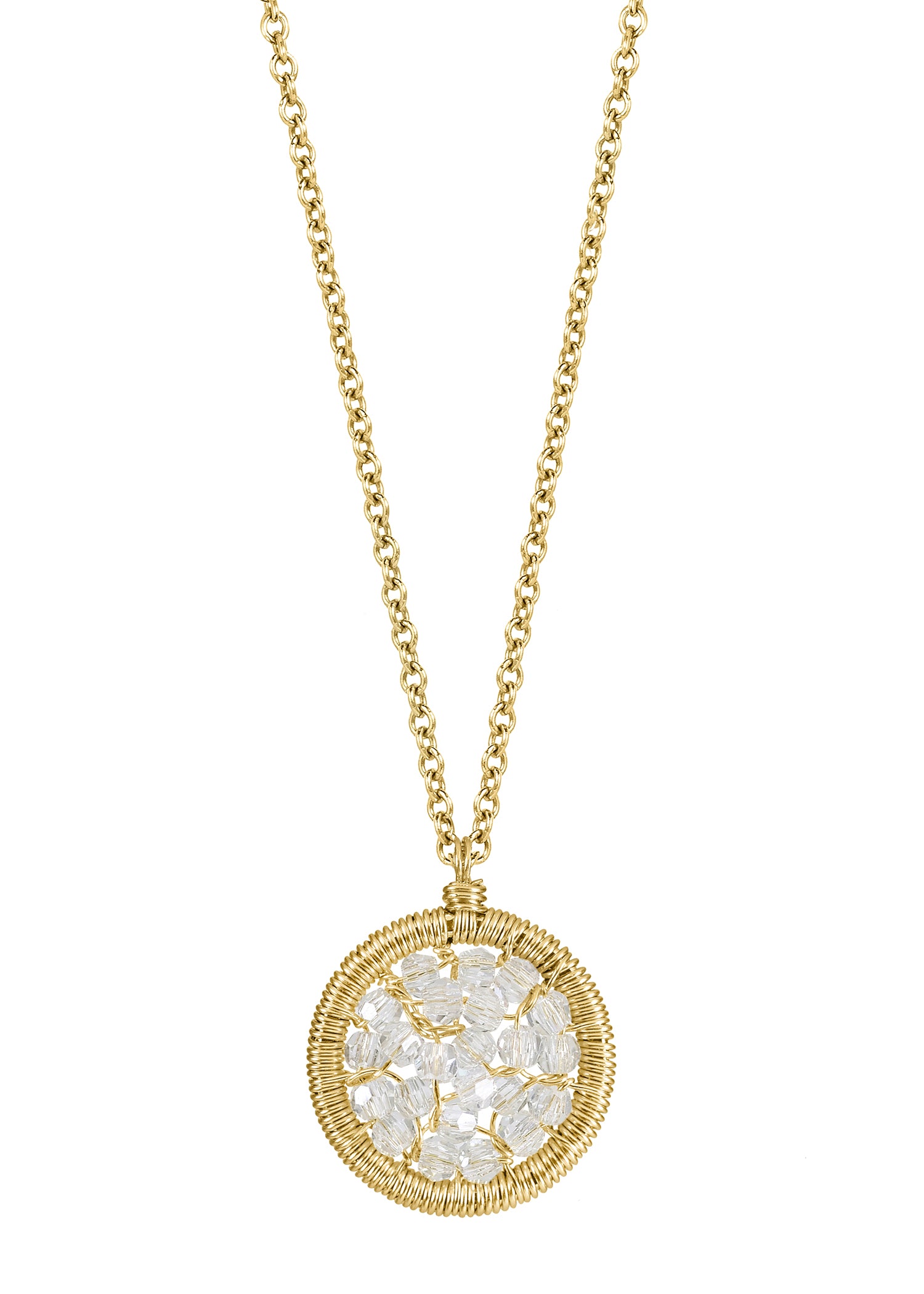 Crystal 14k gold fill Necklace measures 16" in length Pendant measures 1/2" in diameter Handmade in our Los Angeles studio