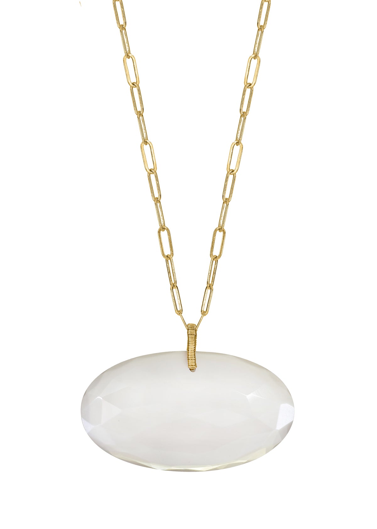 Gray moonstone 14k gold Necklace measures 17&quot; in length Pendant measures 7/8&quot; in length and 1 1/2&quot; in width Handmade in our Los Angeles studio