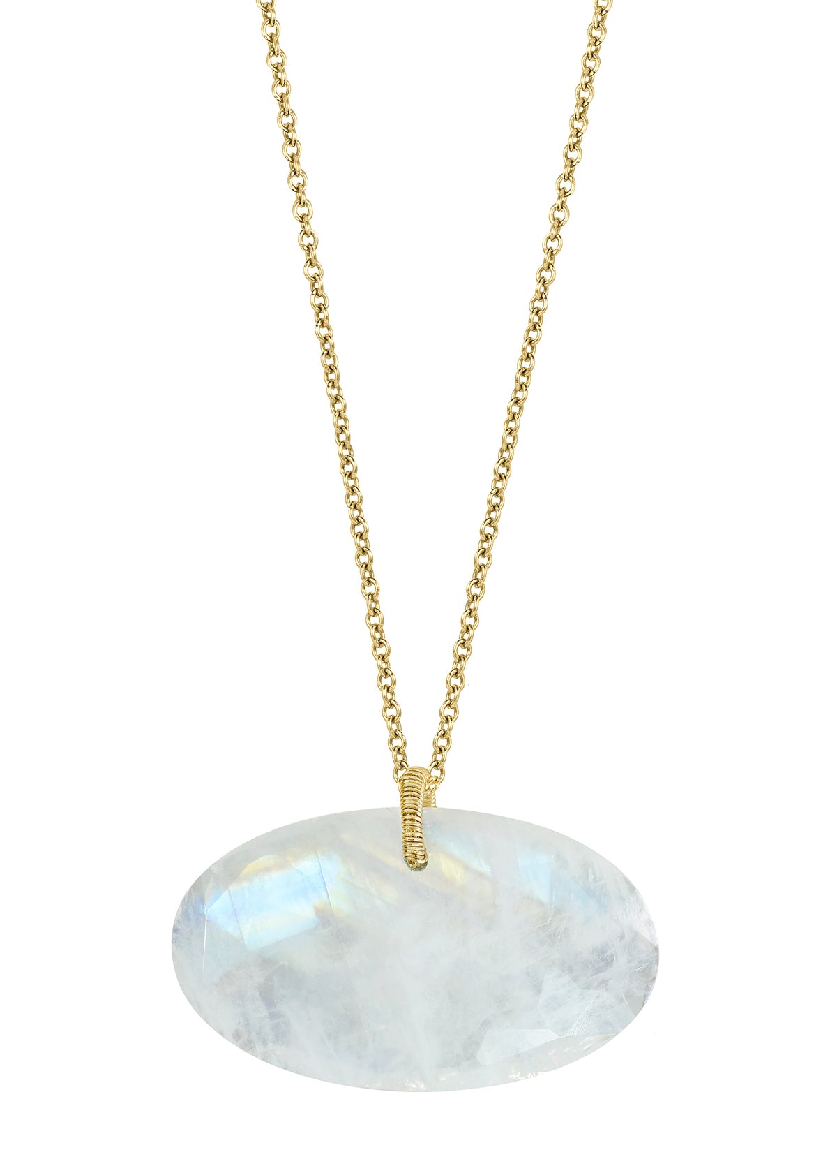 Rainbow moonstone 14k gold Special order only Necklace measures 16&quot; in length Pendant measures 3/4&quot; in length and 1-1/8&quot; in width Handmade in our Los Angeles studio