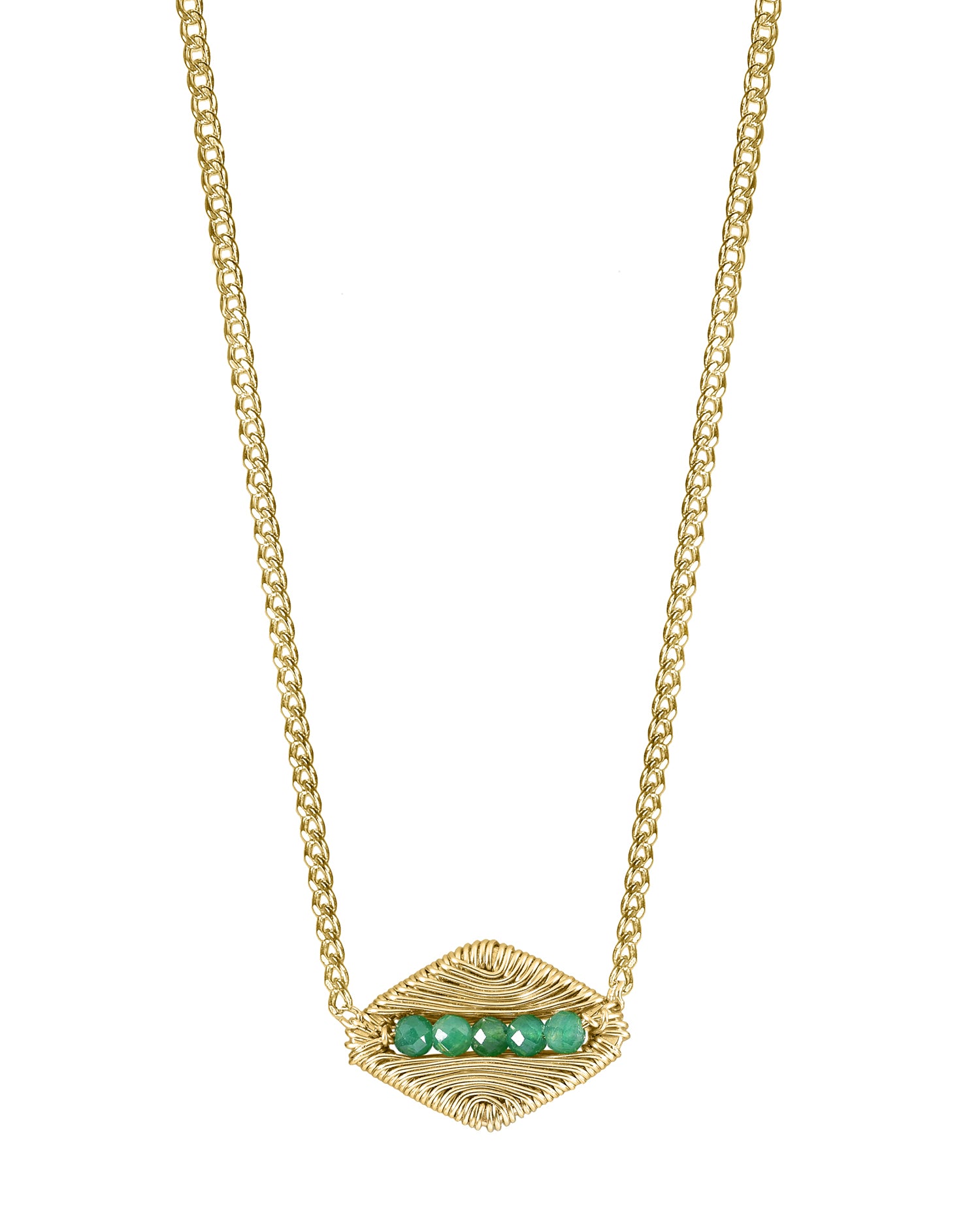 Emerald 14k gold fill Necklace measures 16" in length Pendant measures 3/8" in length and 1/2" in width Handmade in our Los Angeles studio